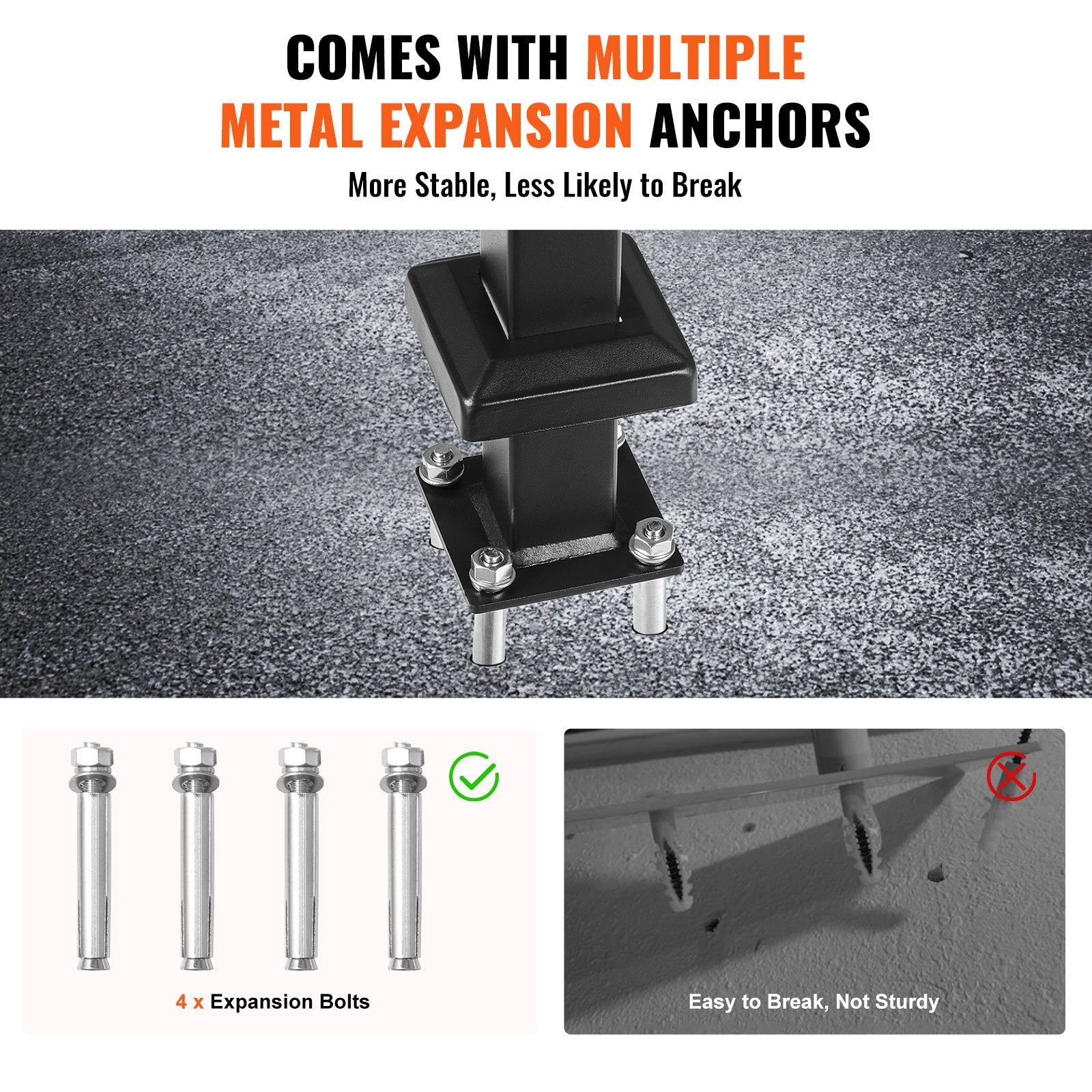 VEVOR Single Post Handrail for Outdoor 1-3 Steps, 40.5" L x 35.4" H Metal Bent Stair Handrails, Floor Mounted Carbon Steel Stair Railing, U-Shaped Post Grab Rails with 2 Anti-Skid Crossbar for Garage