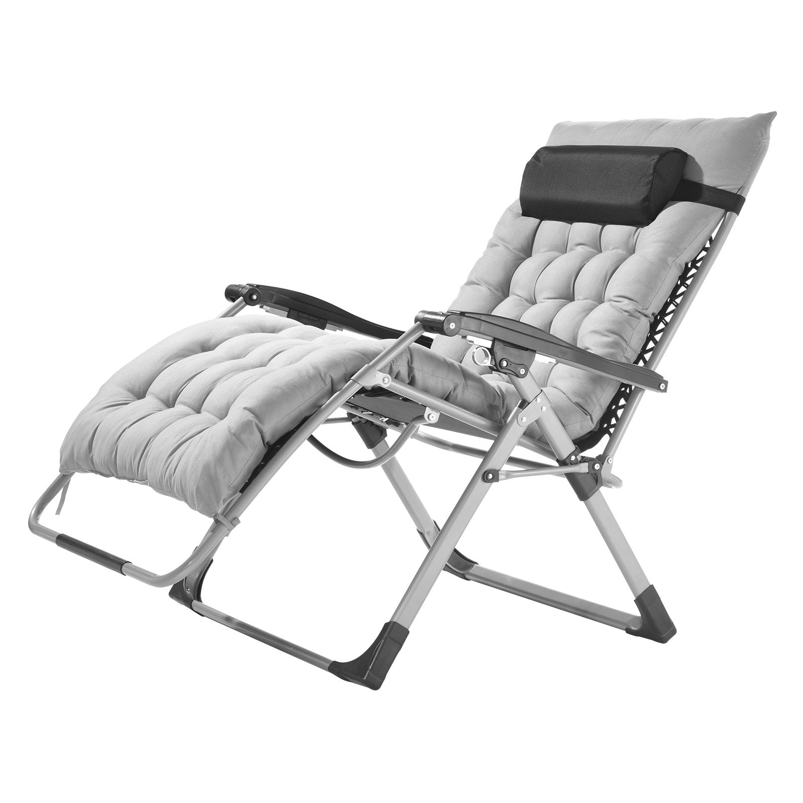 VEVOR Zero Gravity Chair, 33 inch Zero Gravity Recliner Lounge Chair for Indoor and Outdoor, Adjustable Anti Gravity Chair with Cushion, Headrest, Footrest, and Cupholder, 500 lbs, Gray