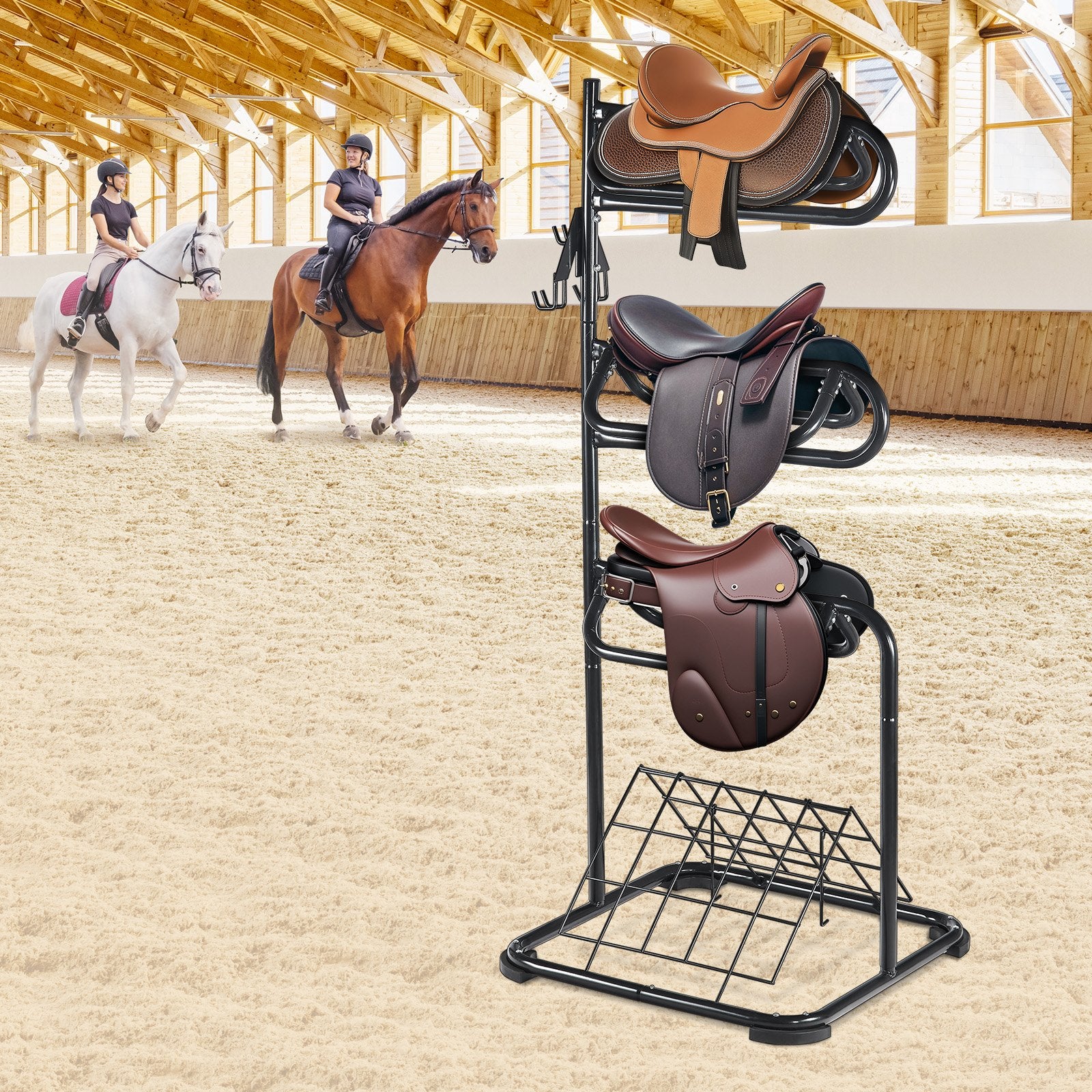 VEVOR Freestanding Saddle Stand, 30 x 30 x 68.5 in, 3 Tiers Saddle Rack, Heavy Duty Saddle Blanket Holder with Removable & Rotating Tiers, English & Western Saddle Rack for Tack Room Organization