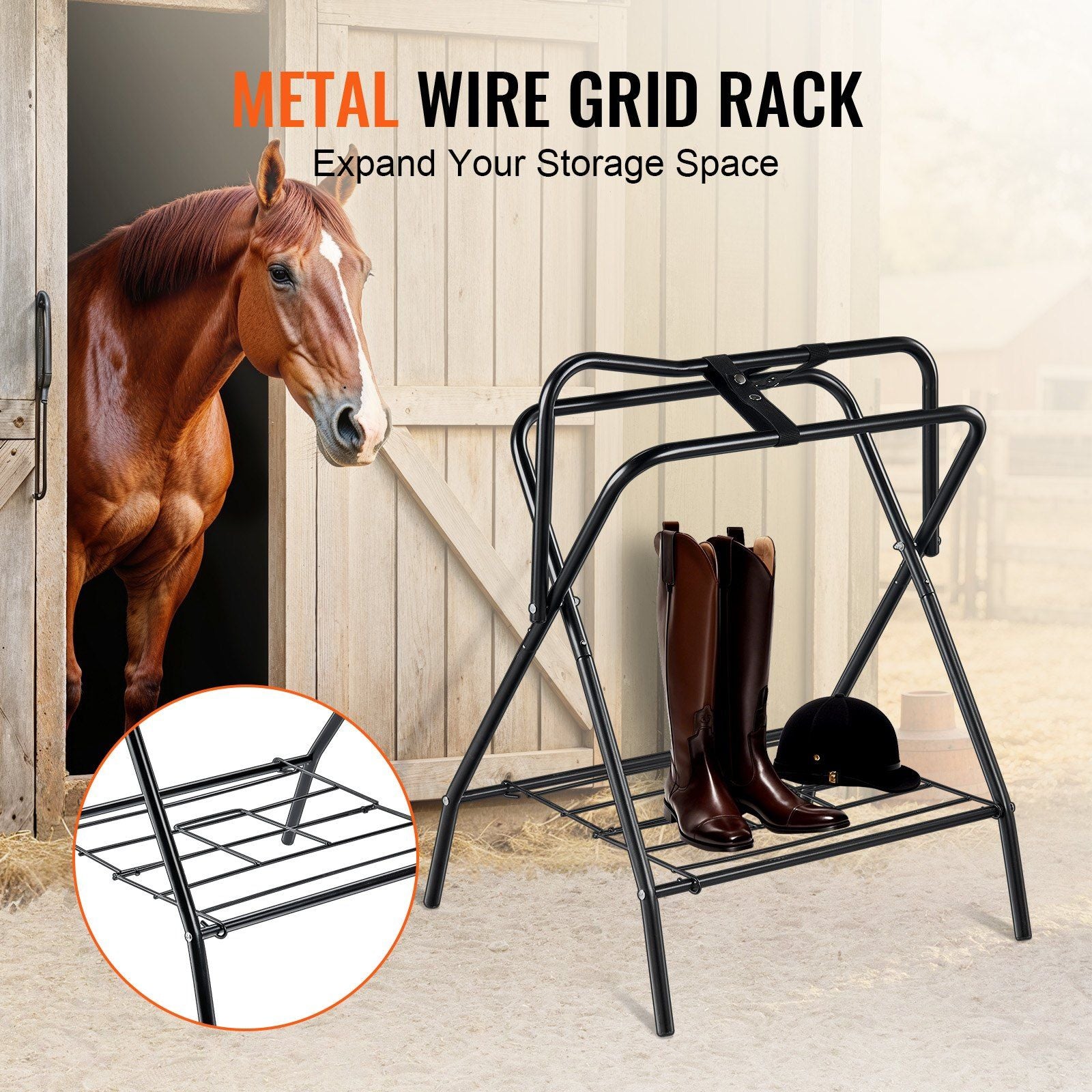 Folding Saddle Rack, 28 x 19 x 37.5 in, 2 Packs Freestanding Horse Saddle Stand, Portable Horse Blanket Holder, Heavy Duty Steel Saddle Rack for English & Western Saddles, Tack Storage, Black