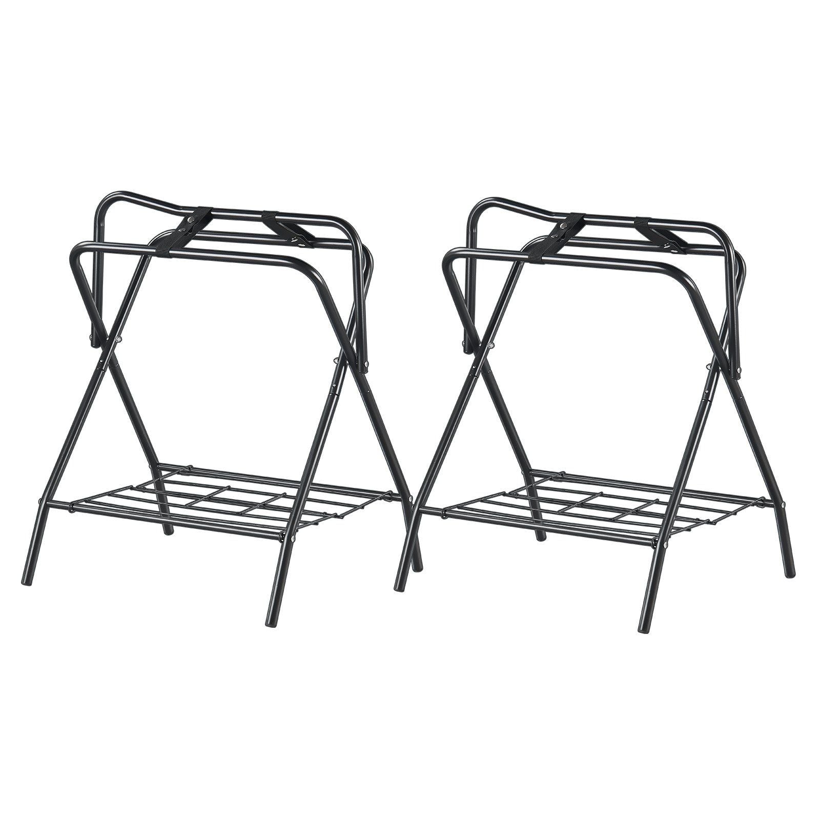 Folding Saddle Rack, 28 x 19 x 37.5 in, 2 Packs Freestanding Horse Saddle Stand, Portable Horse Blanket Holder, Heavy Duty Steel Saddle Rack for English & Western Saddles, Tack Storage, Black