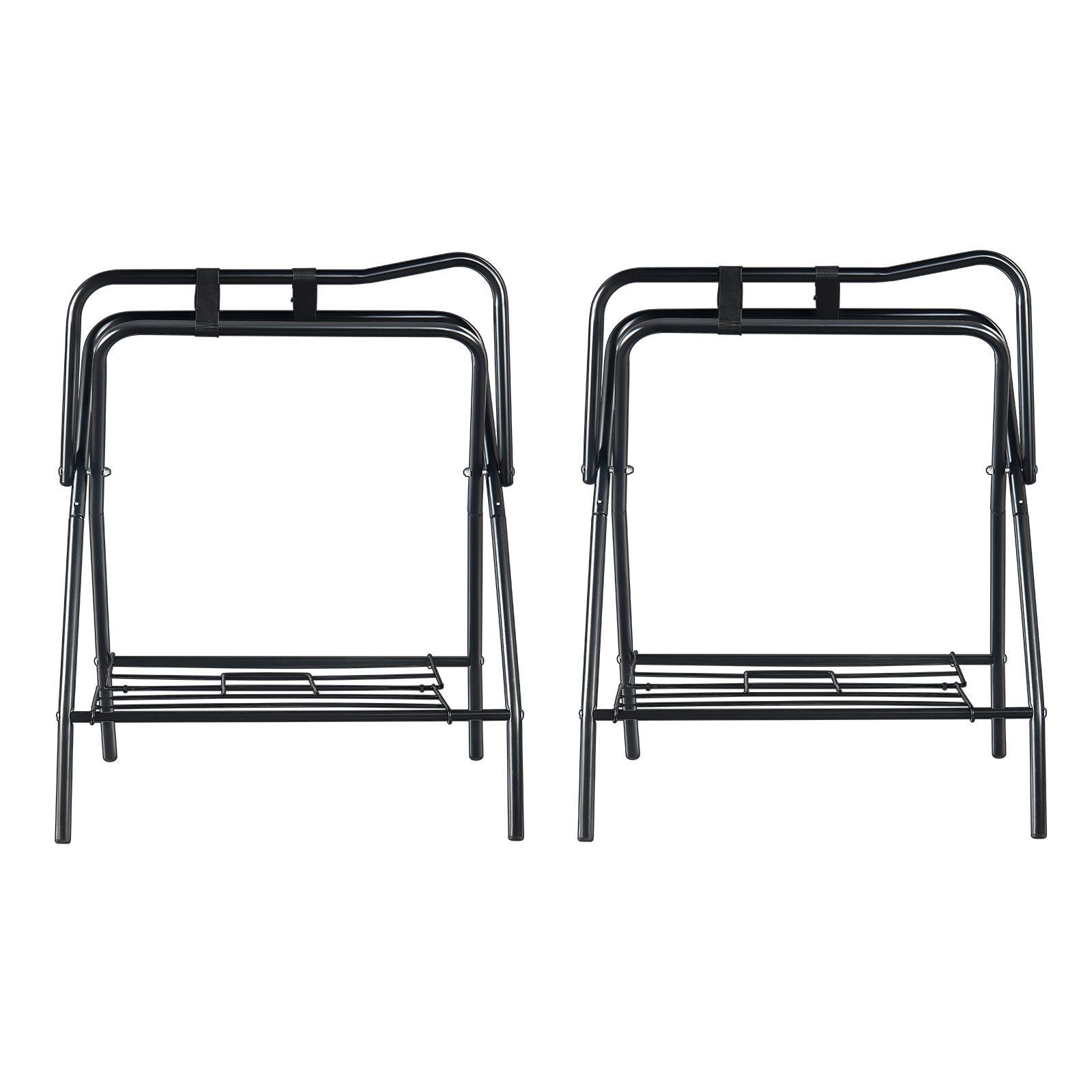 Folding Saddle Rack, 28 x 19 x 37.5 in, 2 Packs Freestanding Horse Saddle Stand, Portable Horse Blanket Holder, Heavy Duty Steel Saddle Rack for English & Western Saddles, Tack Storage, Black