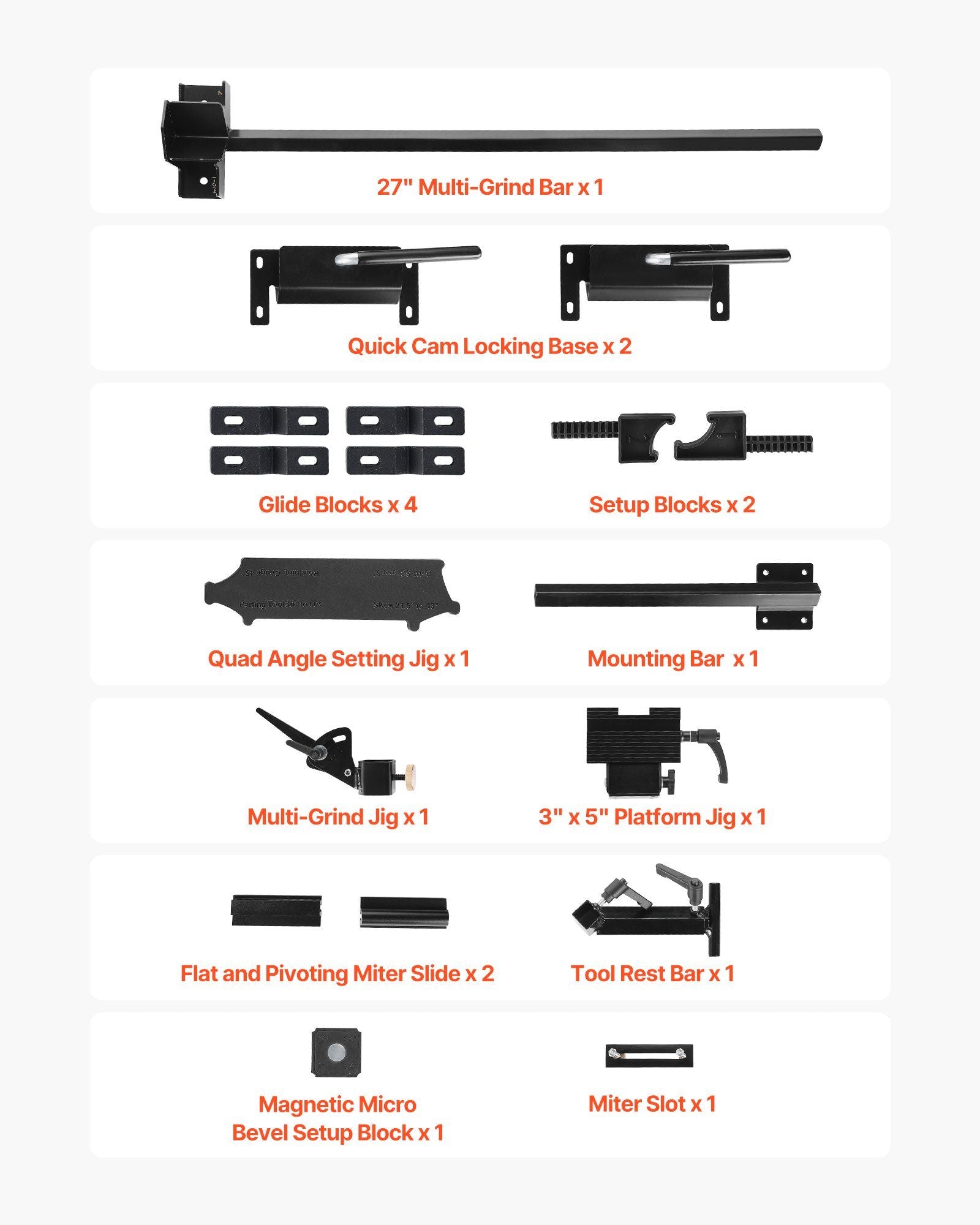 Pro Grind Sharpening System, Multi-Grind Sharpening Jig for 152mm & 203mm Bench Grinder - with Platform Jig, Tool Rest Bar, Setup Block, Miter Slide, Micro Bevel Block, for Woodturning Tools