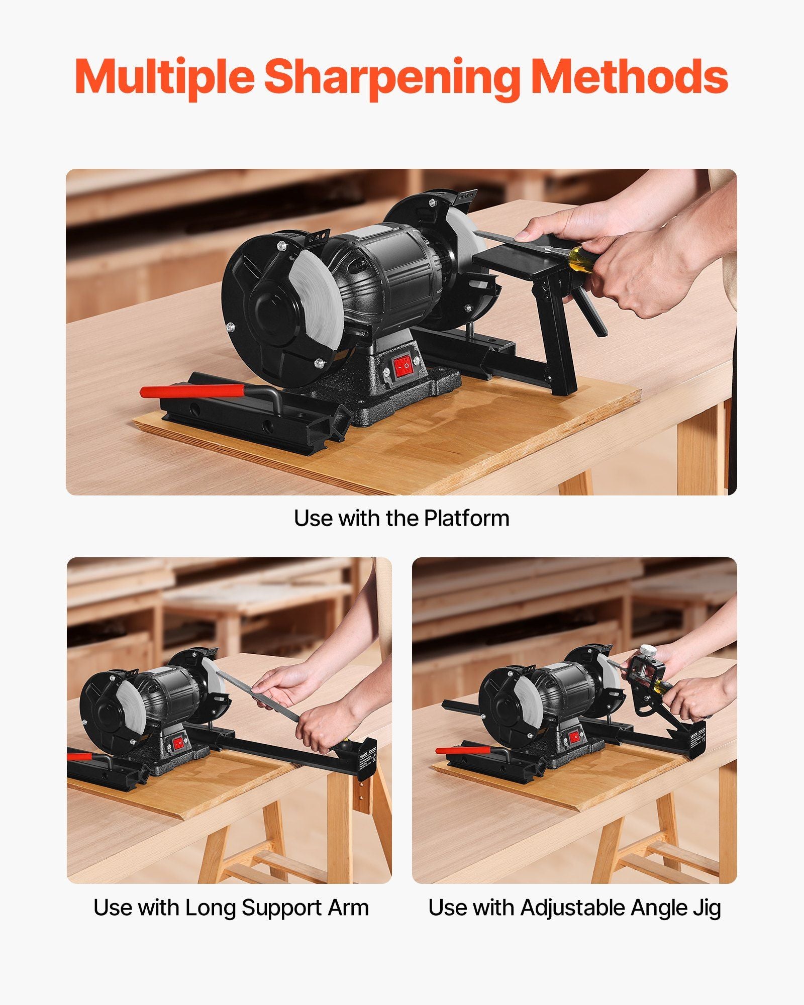 Multi-Grind Sharpening System, Vari-Grind Pro Sharpening Jig Kit for 6" & 8" Bench Grinders – with Platform, Long Support Arm & Fingernail Gouge Jig, for Chisels, Woodturning, Plane Irons