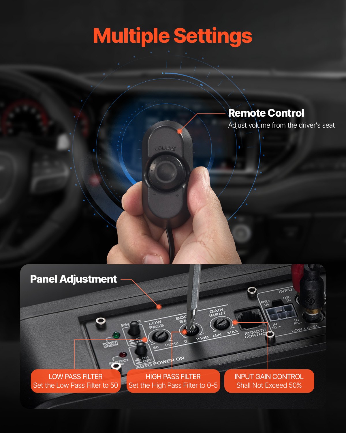 VEVOR 8" 300W Under Seat Car Subwoofer Slim Powered Car/Truck Subwoofer System