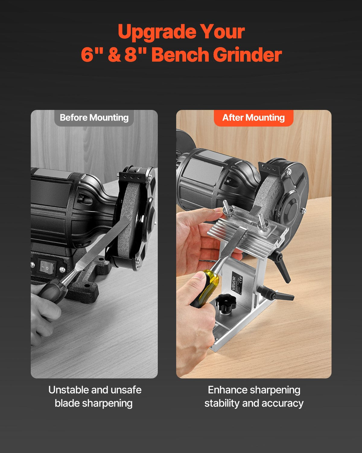VEVOR Sharpening Tool Rest Jig, Adjustable Replacement Tool Rest Sharpening Jig for 6" or 8" (152 mm or 203 mm) Bench Grinders – with Flat Miter Slide for 0–2.5 inch (0–64 mm) Wide Blades and Chisels