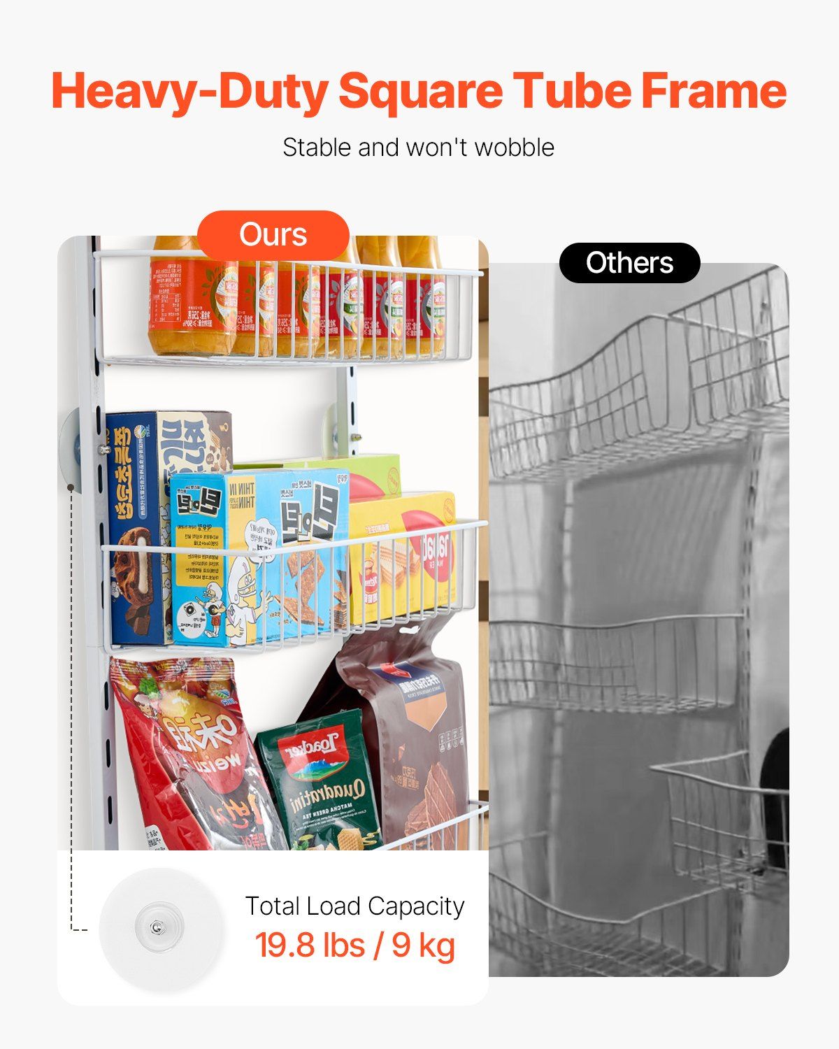 Over the Door Pantry Organizer, 6-Tier Pantry Organization and Storage, Heavy-Duty Steel Hanging Spice Rack, Adjustable Wall Seasoning Shelves, for Home Kitchen Laundry Room Bathroom, White