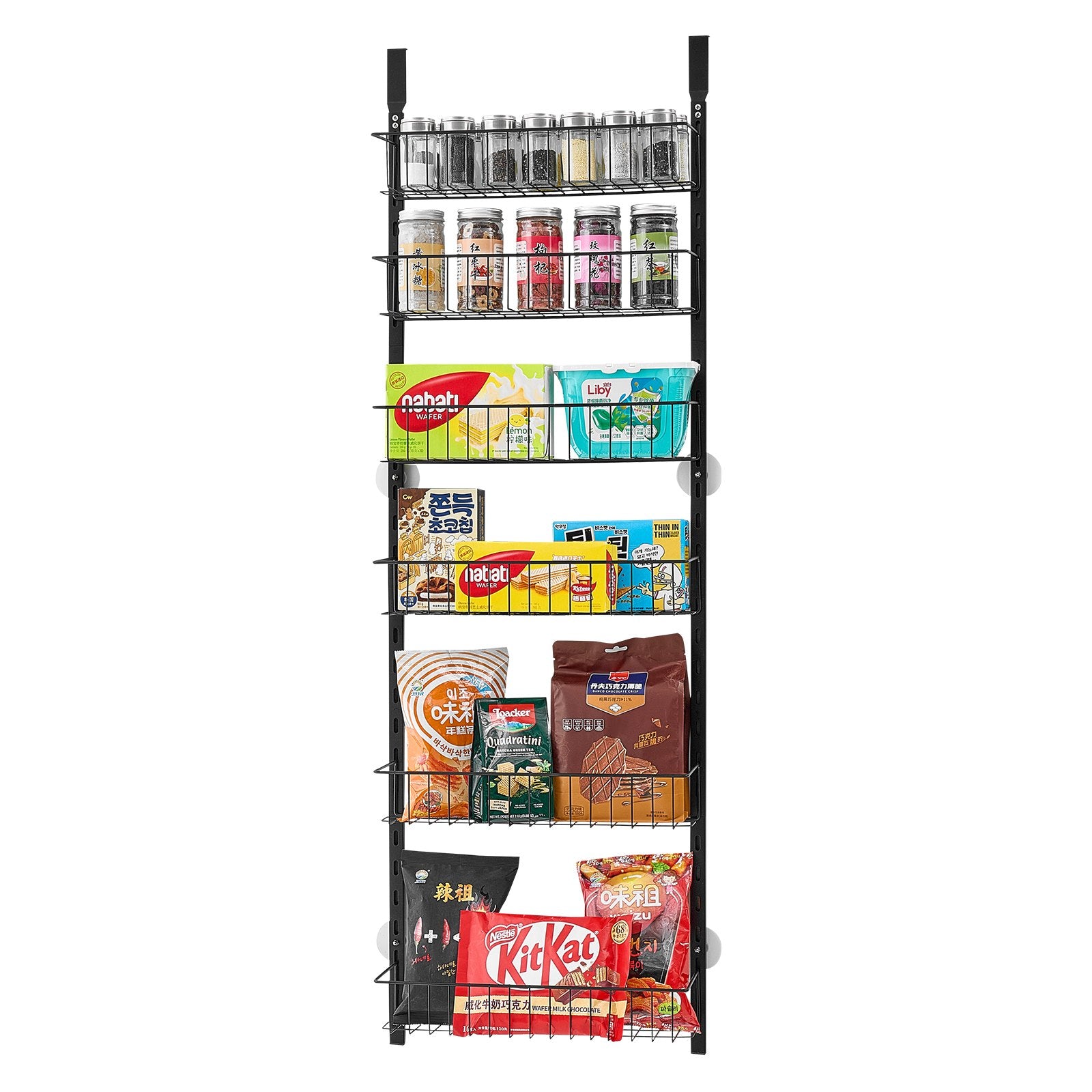 VEVOR Over the Door Pantry Organizer, 6-Tier Pantry Organization and Storage, Heavy-Duty Steel Hanging Spice Rack, Adjustable Wall Seasoning Shelves, for Home Kitchen Laundry Room Bathroom, Black