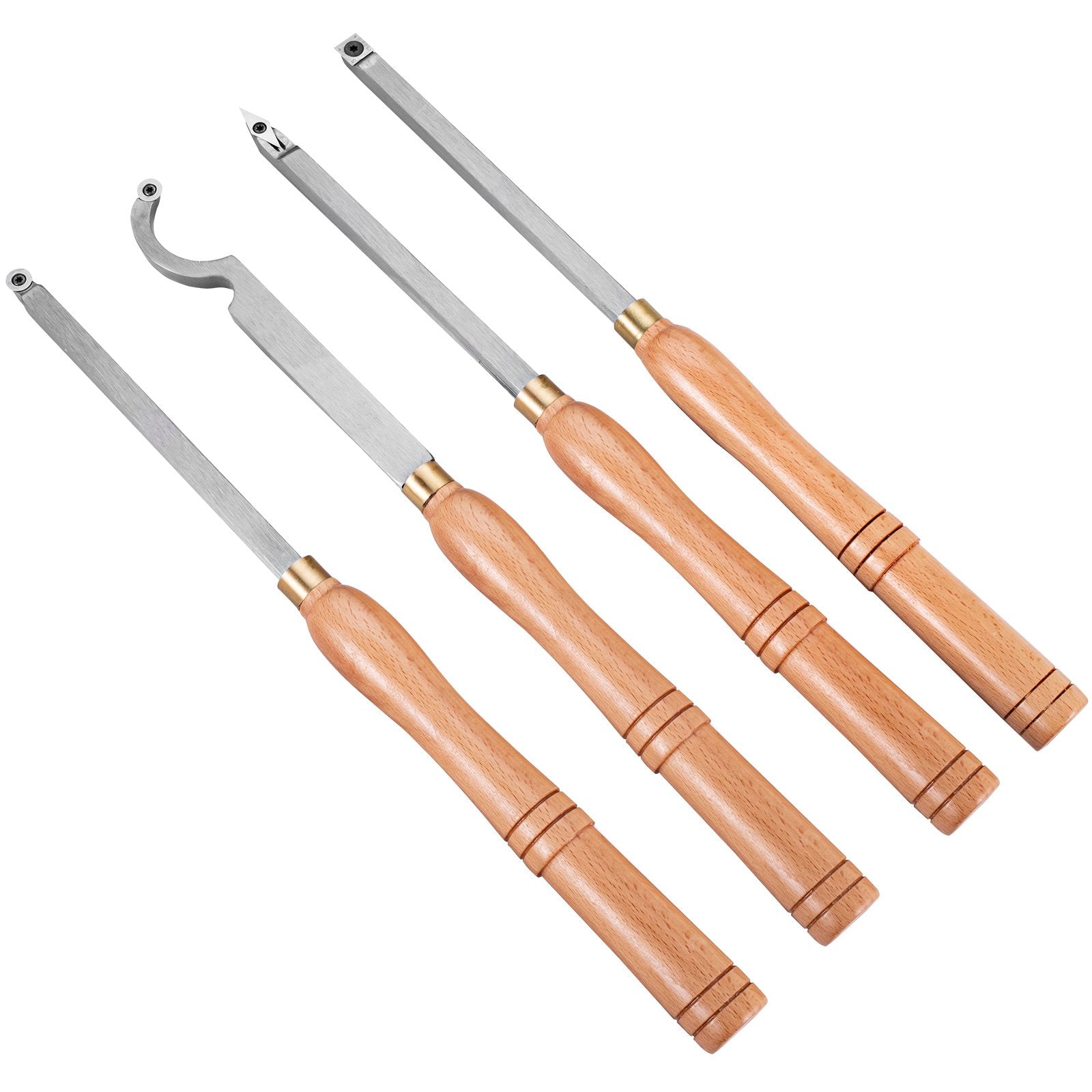 VEVOR Wood Turning Tools for Lathe 4 PCS Set, Carbide Lathe Tools with Diamond Shape, Round, Square Cutters, Turning Lathe Chisels with Comfortable Grip Handles Lathe Tools for Craft DIY Hobbyists