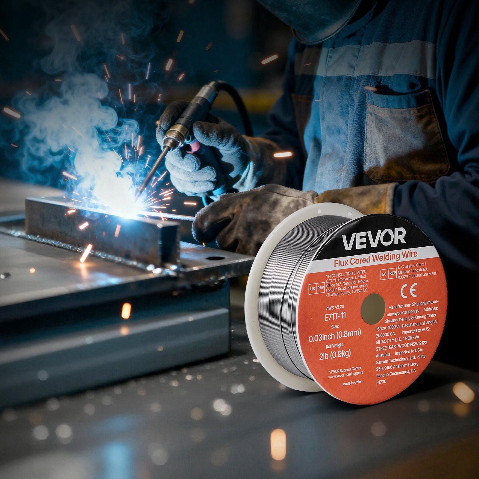 Flux Core MIG Welding Wire, E71T-11 0.8mm 0.9kg, Gasless Mild Steel Welding Wire with Low Spatter for All Position Arc Welding, Self-Shielded for Outdoor Use