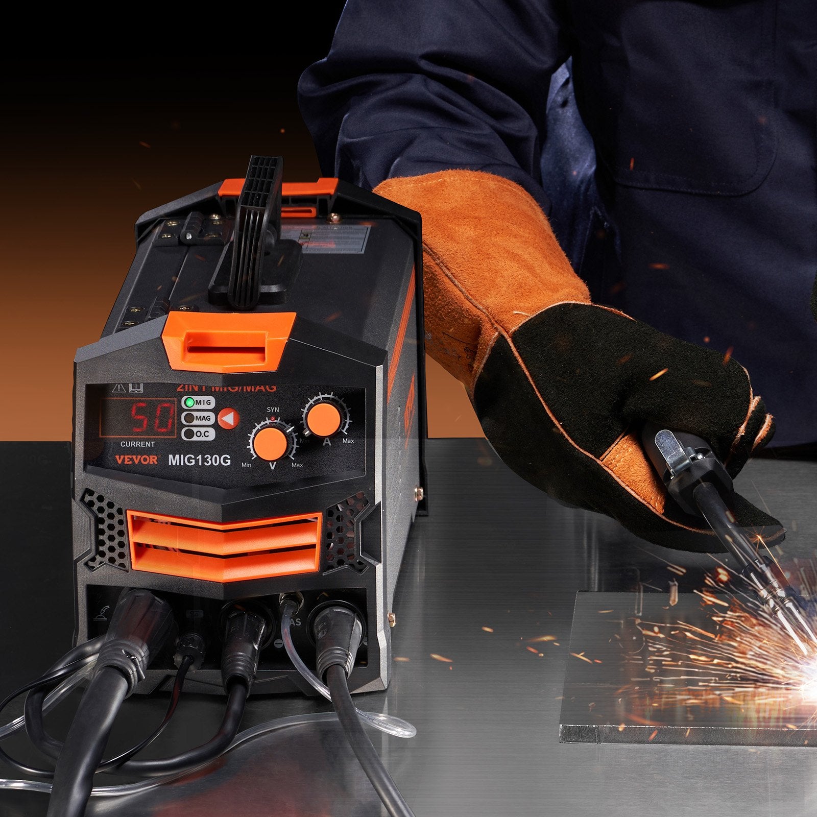 VEVOR MIG Welder, 130A Synergic Mig Welding Machine, 2-in-1 Gas MIG/Gasless Flux Core MIG Multi-Process Welder Machine, Portable Mig Welder with IGBT Inverter Technology & Digital Display Screen