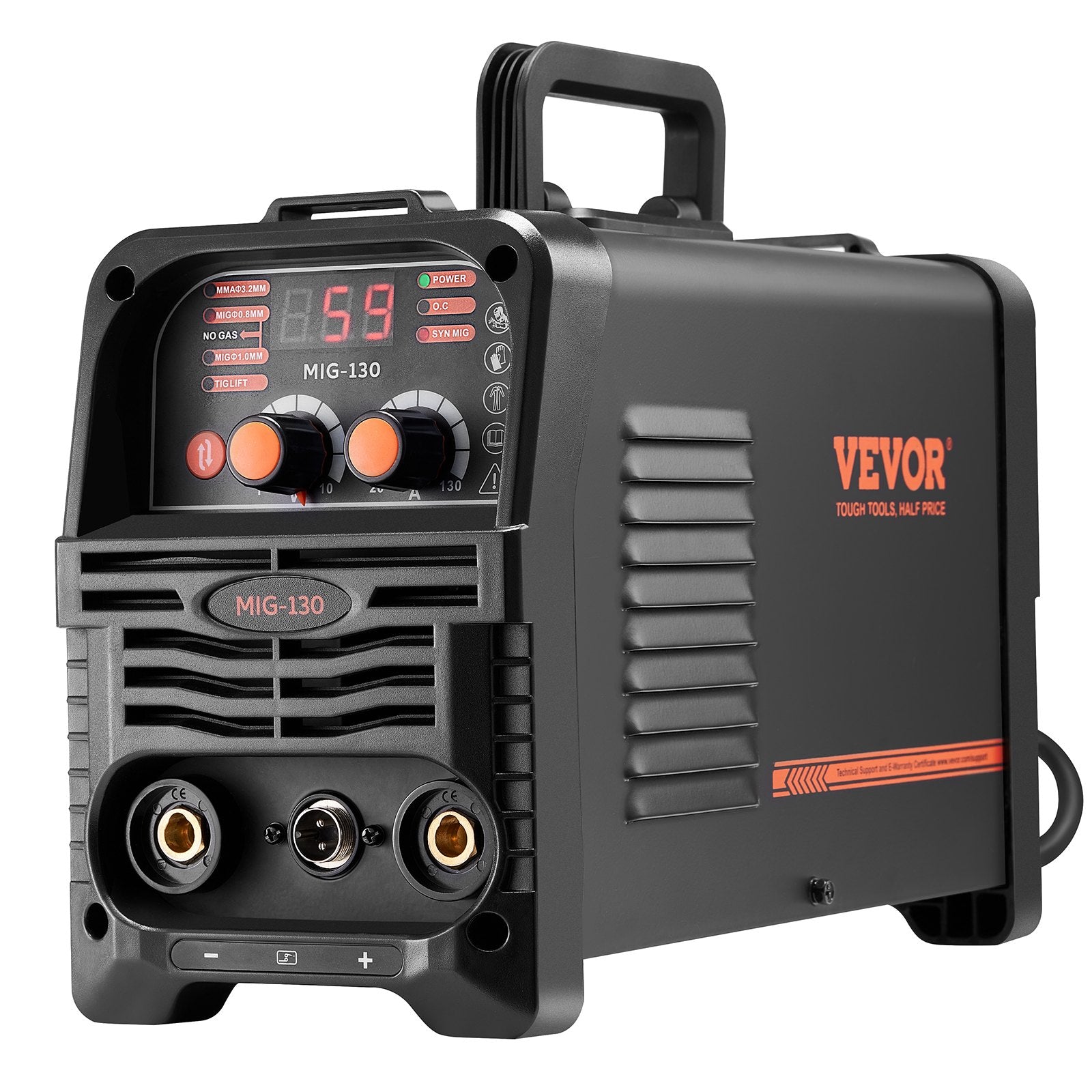 VEVOR MIG Welder, 130Amp Synergic Mig Welding Machine, 3-in-1 Flux Core MIG/Stick/Lift TIG Multi-Process Welder Machine, Portable Mig Welder with IGBT Inverter Technology & Digital Display Screen