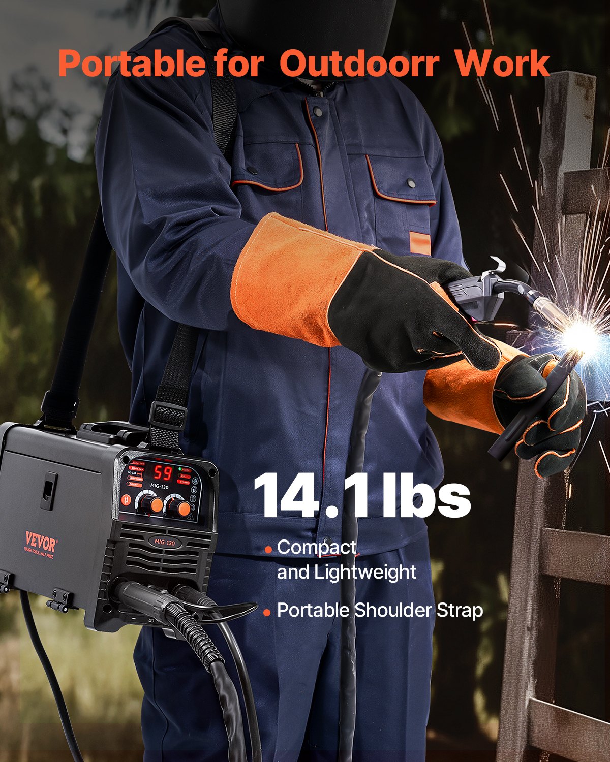 VEVOR MIG Welder, 130Amp Synergic Mig Welding Machine, 3-in-1 Flux Core MIG/Stick/Lift TIG Multi-Process Welder Machine, Portable Mig Welder with IGBT Inverter Technology & Digital Display Screen