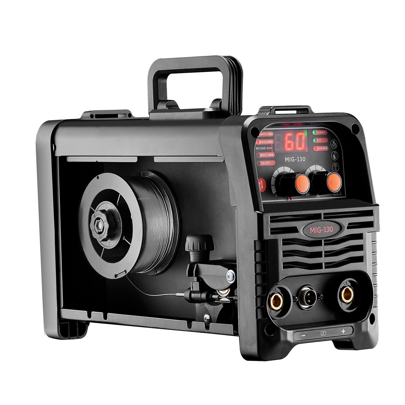VEVOR MIG Welder, 130Amp Synergic Mig Welding Machine, 3-in-1 Flux Core MIG/Stick/Lift TIG Multi-Process Welder Machine, Portable Mig Welder with IGBT Inverter Technology & Digital Display Screen