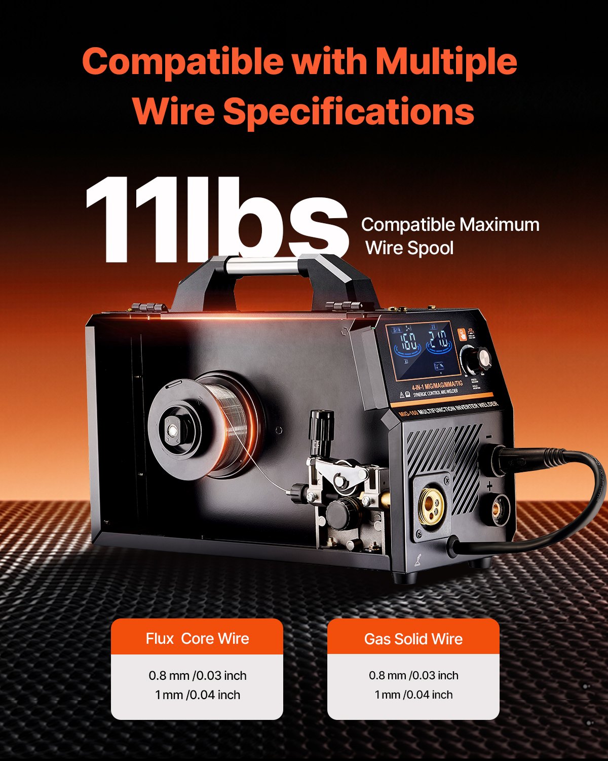 VEVOR MIG Welder, 160A Synergic Mig Welding Machine, 4-in-1 Gas MIG/Flux Core MIG/Stick/Lift TIG Multi-Process Welder Machine with IGBT Inverter Technology and LCD Screen Display