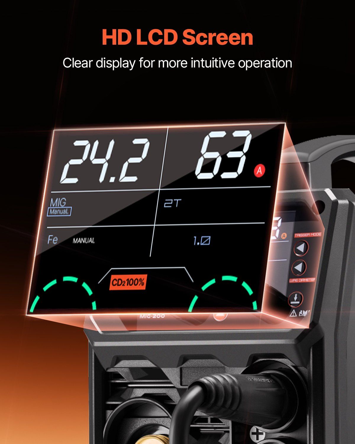 MIG Welder, 200A Synergic Mig Welding Machine, 4-in-1 Gas MIG/Flux Core MIG/Stick/Lift TIG Multi-Process Welder Machine with IGBT Inverter Technology and LCD Screen Display