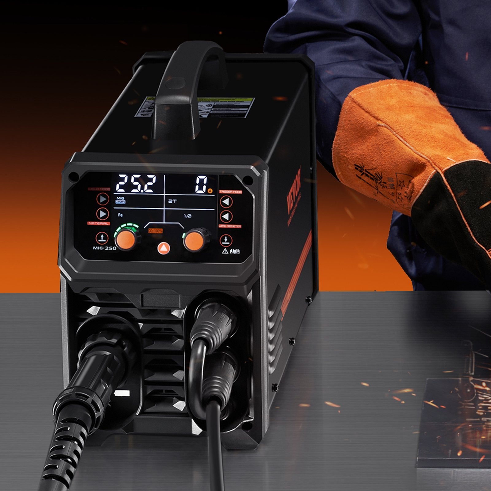 VEVOR Pro MIG Welder, 250Amp Pluse Mig Welding Machine, 5-in-1 Synergic Welder Machine MIG Pluse/Gas MIG/Flux Core MIG/Stick/Lift TIG with IGBT Inverter Technology and LCD Screen Display