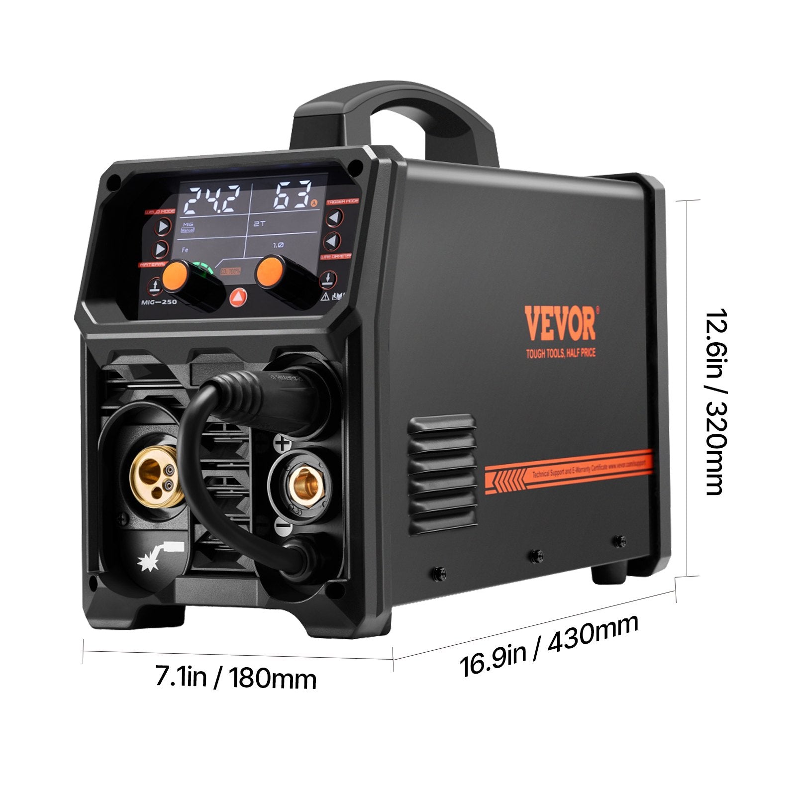 VEVOR Pro MIG Welder, 250Amp Pluse Mig Welding Machine, 5-in-1 Synergic Welder Machine MIG Pluse/Gas MIG/Flux Core MIG/Stick/Lift TIG with IGBT Inverter Technology and LCD Screen Display