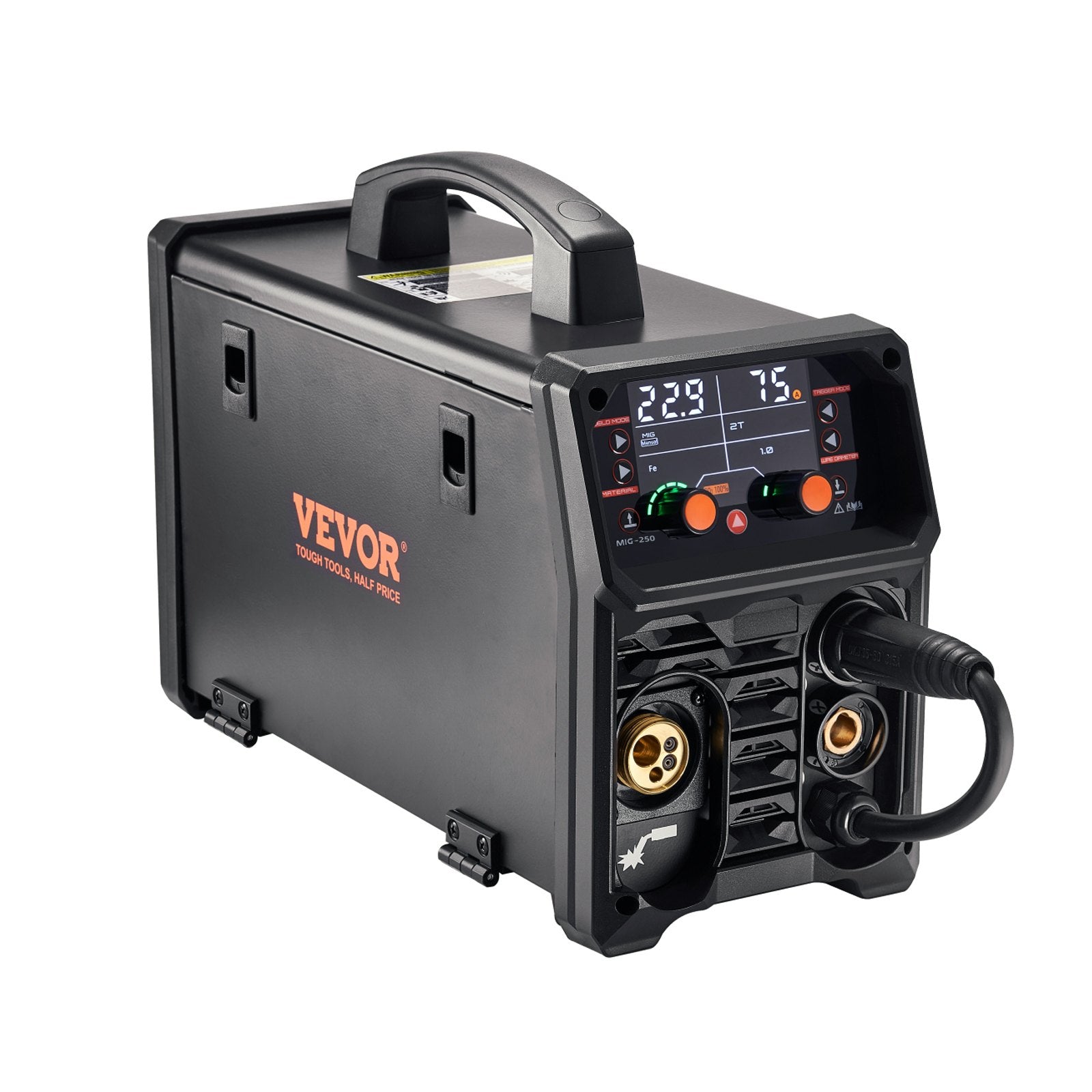 VEVOR Pro MIG Welder, 250Amp Pluse Mig Welding Machine, 5-in-1 Synergic Welder Machine MIG Pluse/Gas MIG/Flux Core MIG/Stick/Lift TIG with IGBT Inverter Technology and LCD Screen Display