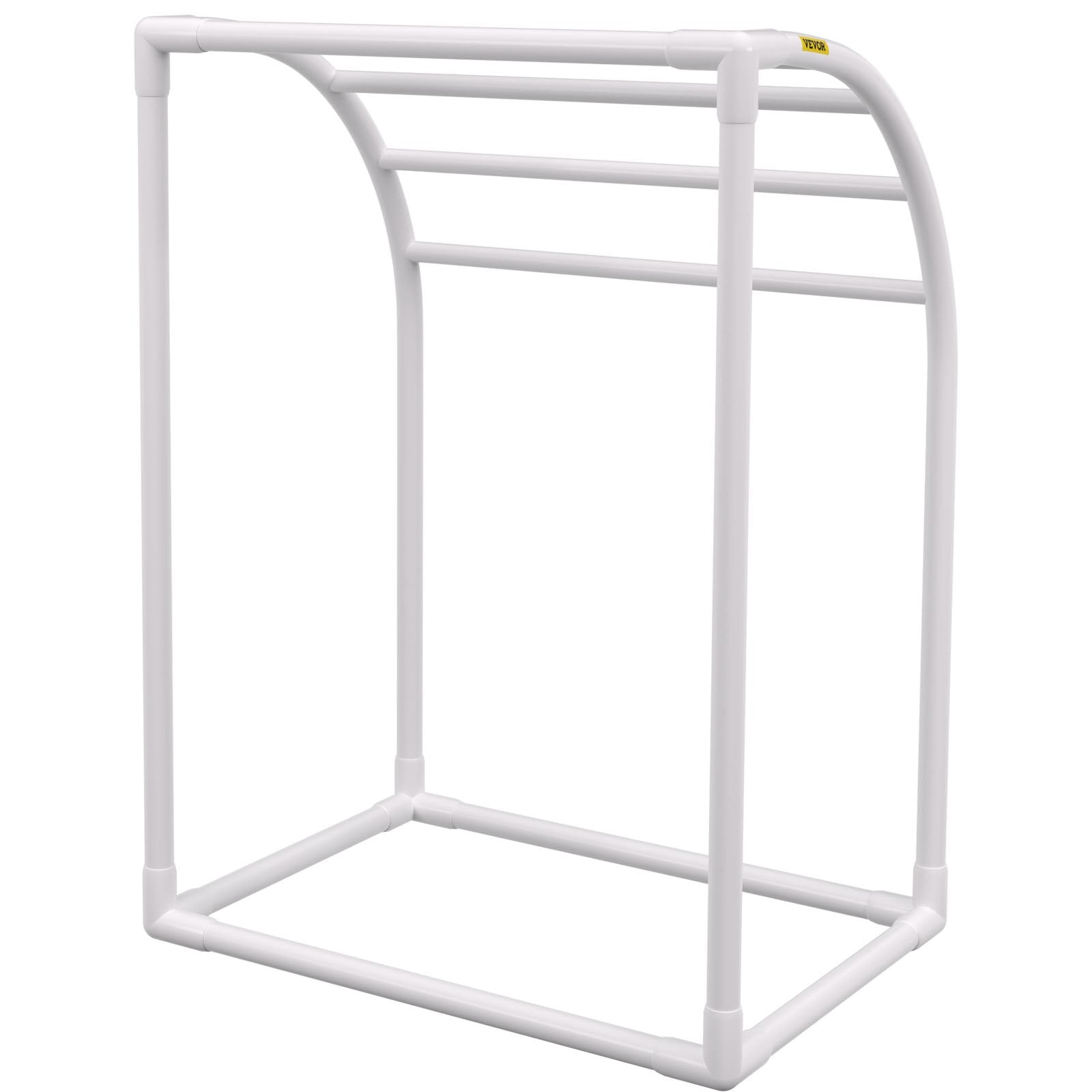 VEVOR Pool Towel Rack, 5 Bar, Milky, Freestanding Outdoor PVC Curved Poolside Storage Organizer, Include 8 Towel Clips, Mesh Bag, Hook, Also Stores Floats and Paddles, for Beach, Swimming Pool, Home