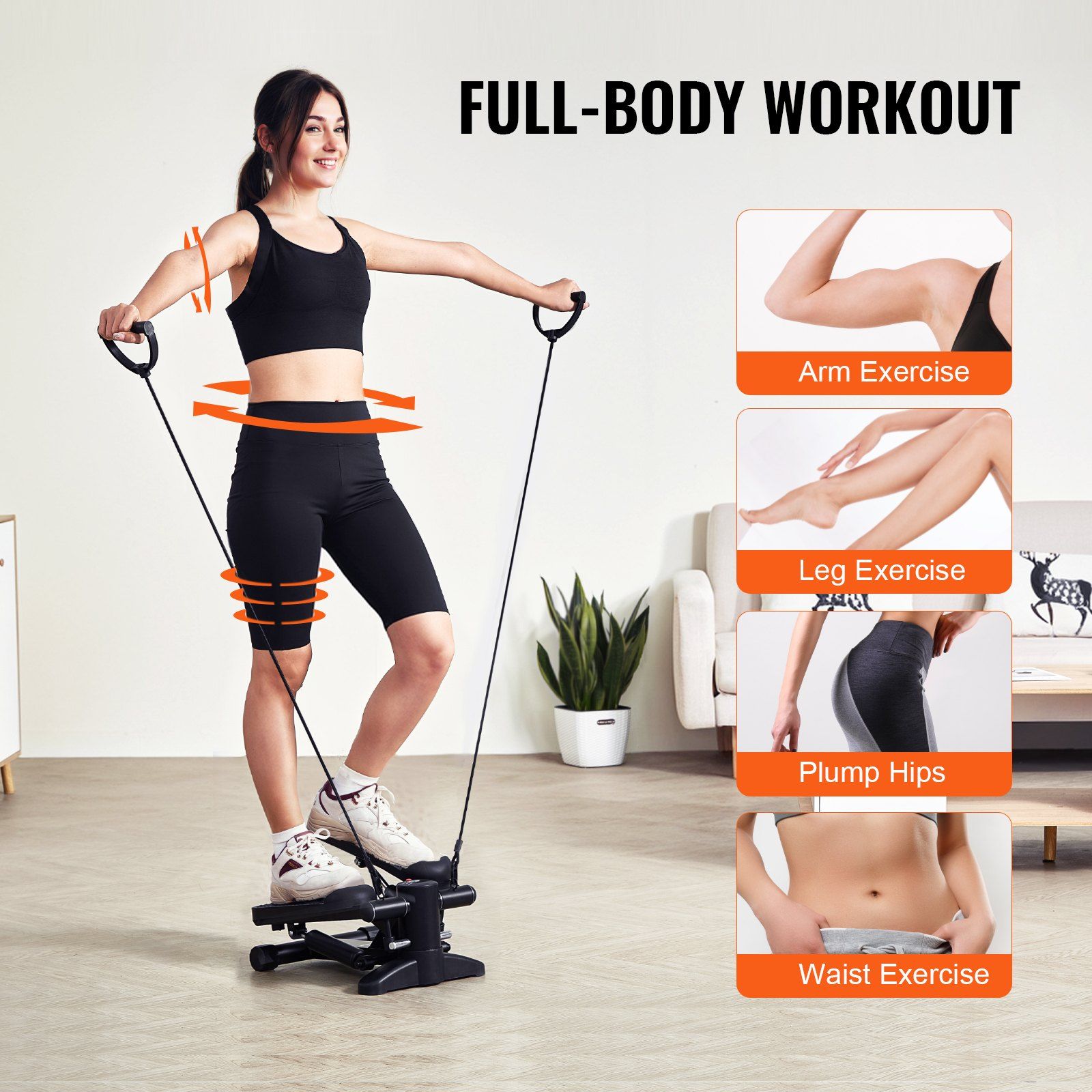 Stair Stepper, Mini Stepper for Exercise at Home, Hydraulic Fitness Stepper with Resistance Bands, Full Body Workout Cardio Equipment, Stair Climber with LCD Monitor, 330LBS Load Capacity