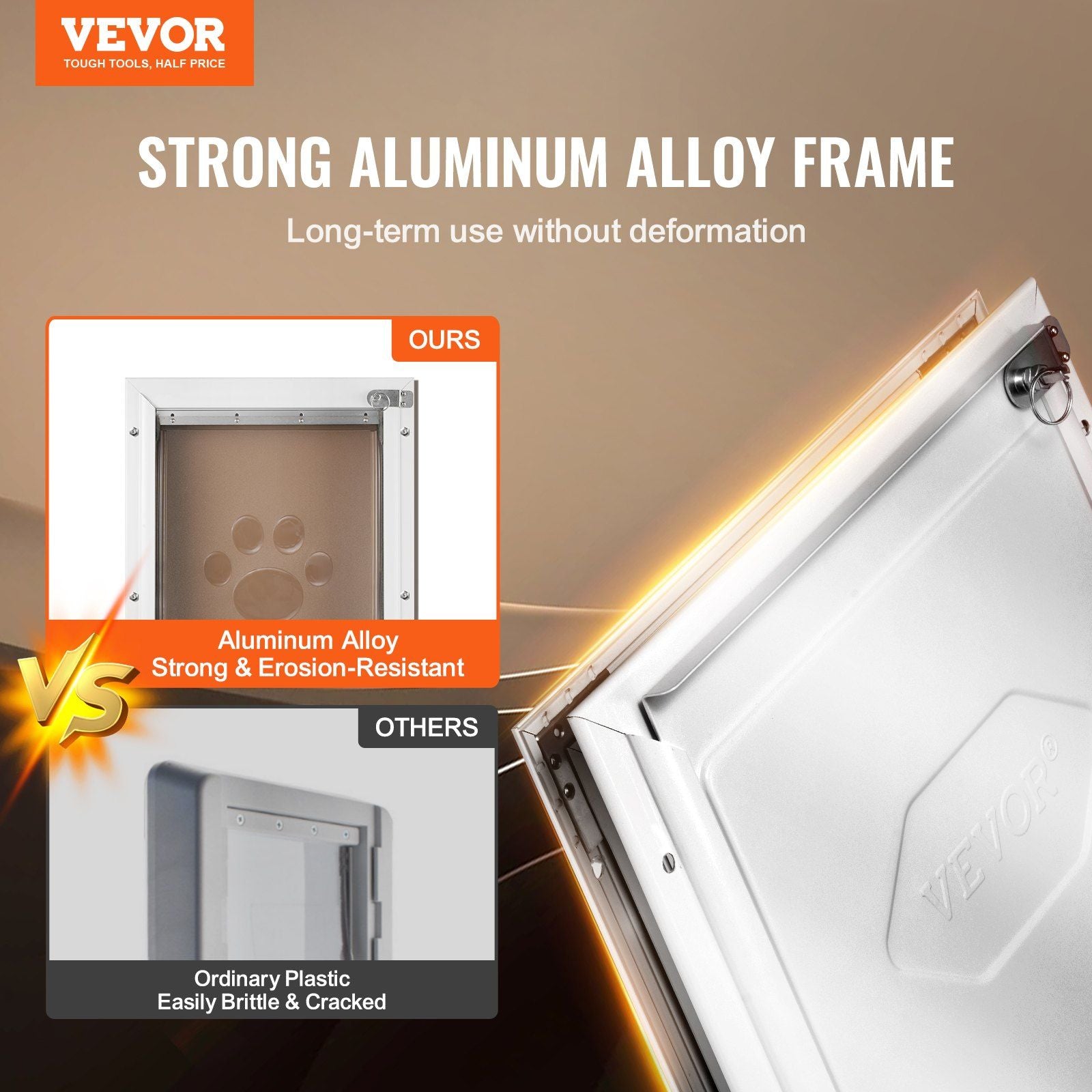 Pet Door, 33.7 x 50.9 cm Aluminum Frame with Lock and Flap System, Weatherproof Doggy Door, Easy to Install in Interior or Exterior Doors, Pet Door Suitable for Cat Doggie Kitties (White-L)