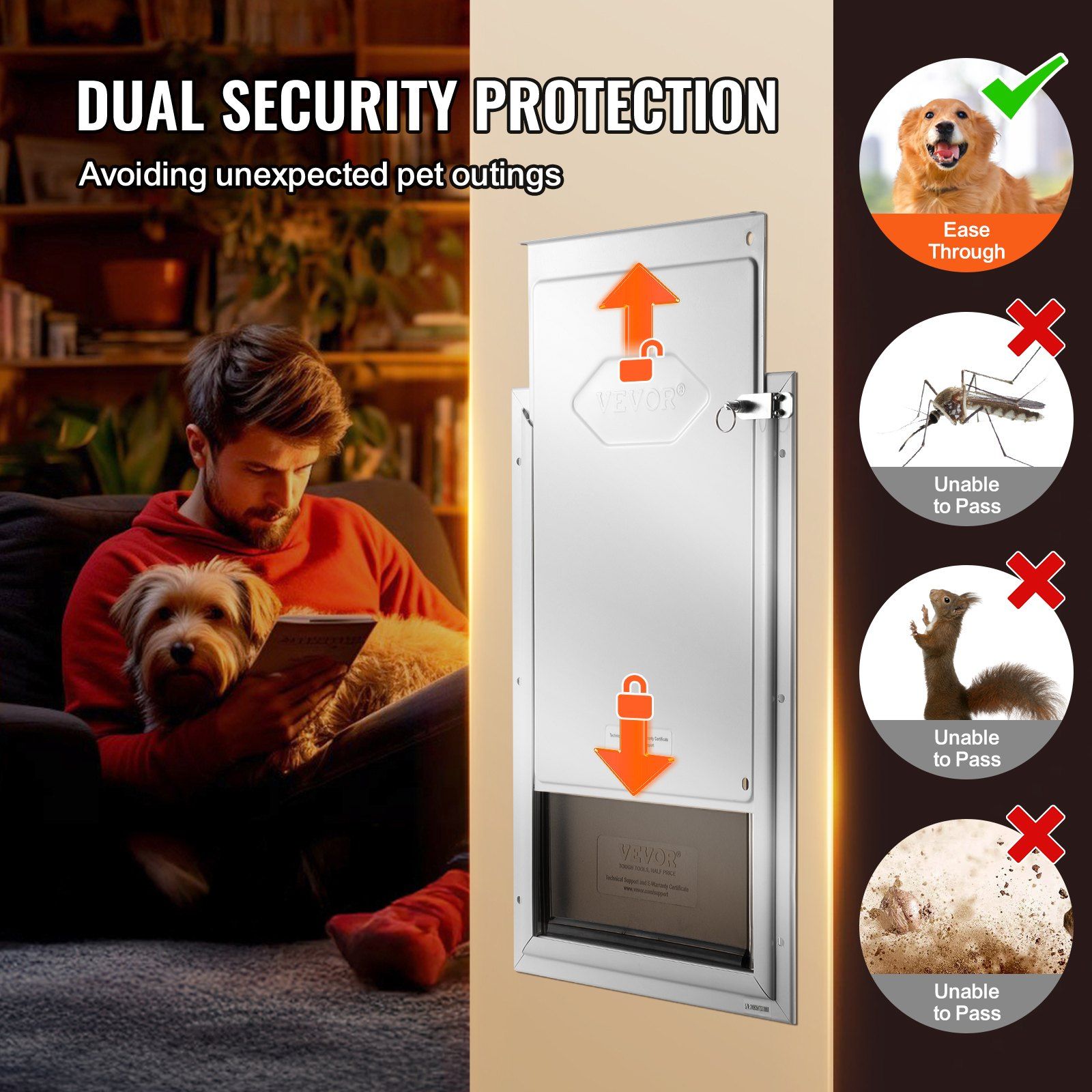 Pet Door, 33.7 x 50.9 cm Aluminum Frame with Lock and Flap System, Weatherproof Doggy Door, Easy to Install in Interior or Exterior Doors, Pet Door Suitable for Cat Doggie Kitties (White-L)