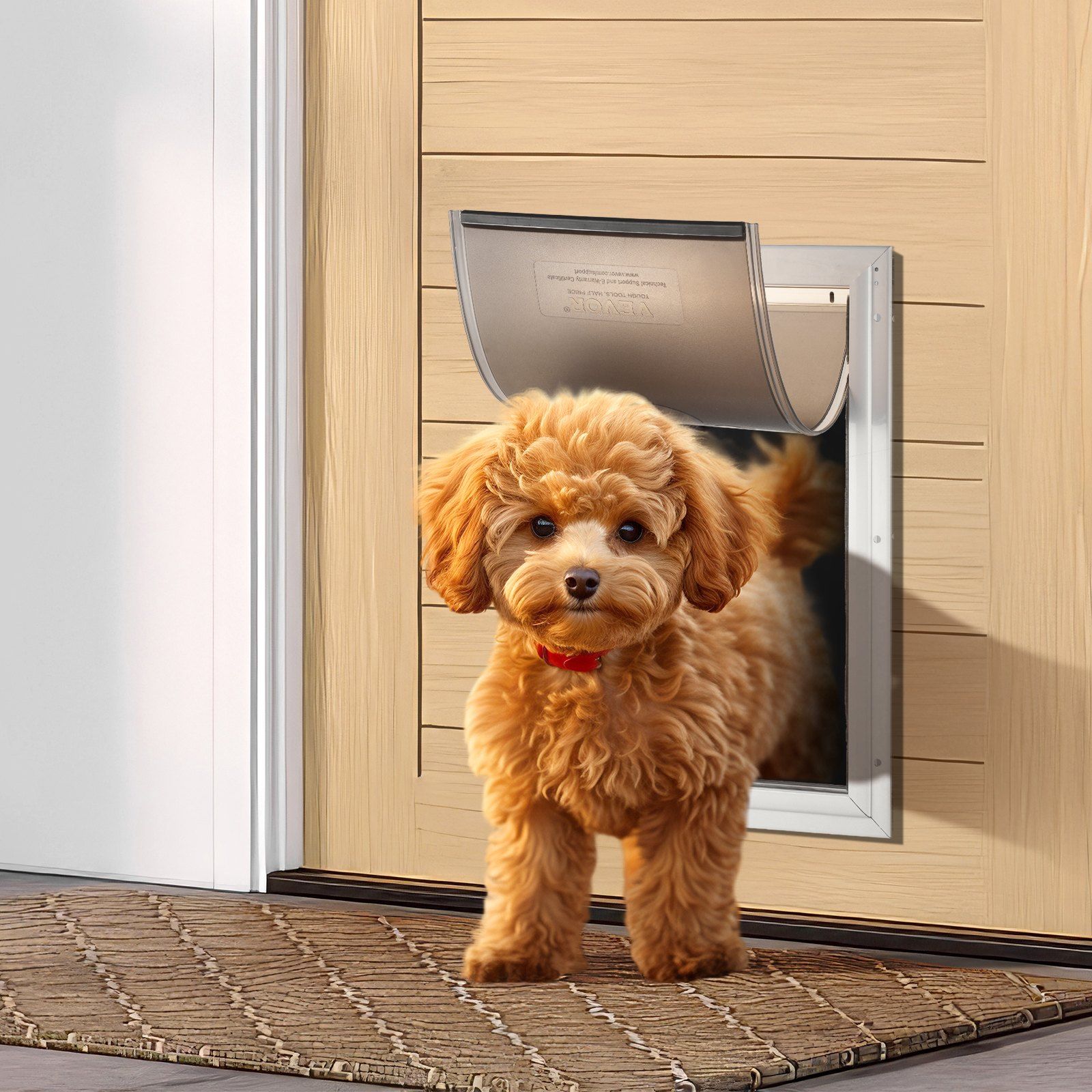 Pet Door, 33.7 x 50.9 cm Aluminum Frame with Lock and Flap System, Weatherproof Doggy Door, Easy to Install in Interior or Exterior Doors, Pet Door Suitable for Cat Doggie Kitties (White-L)