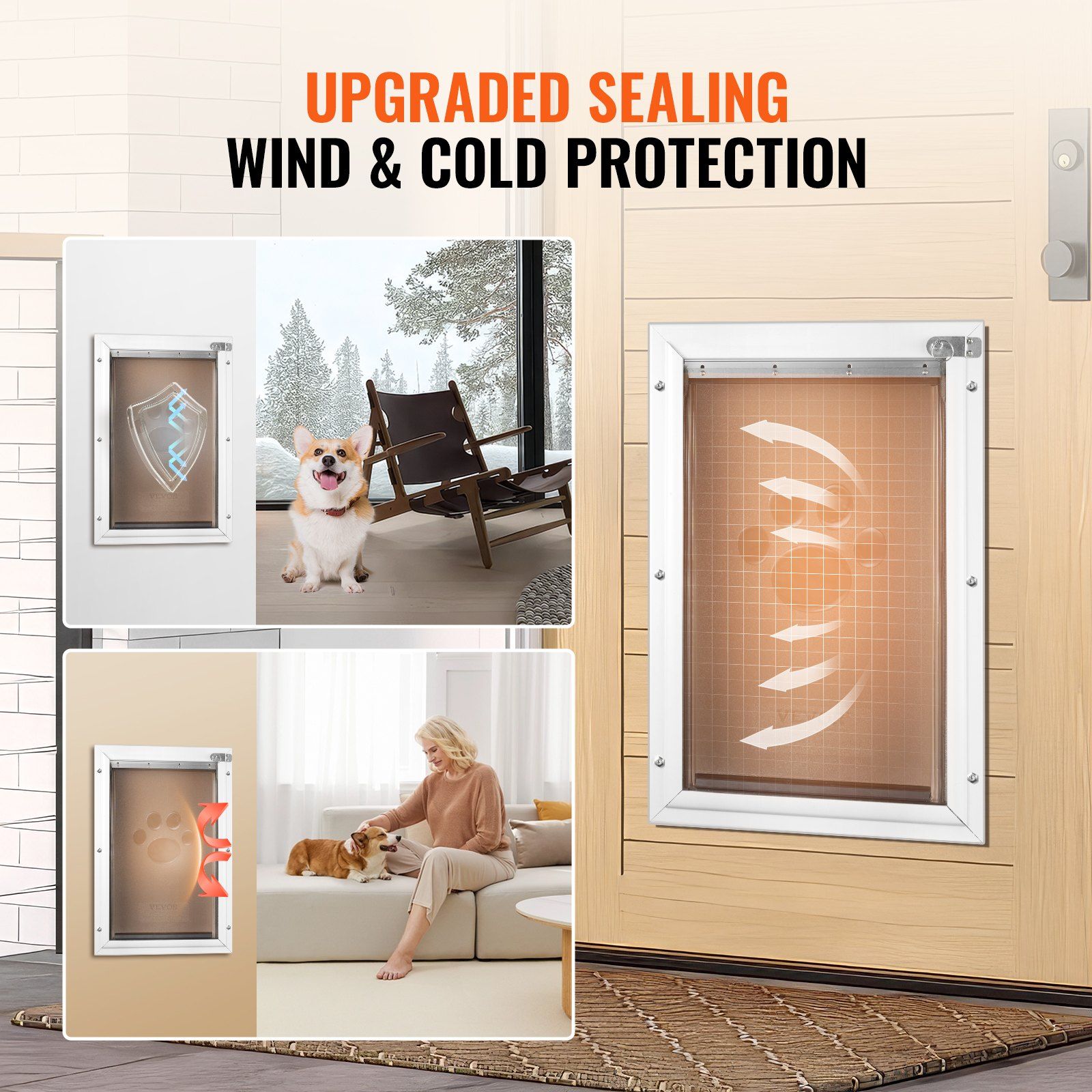 Pet Door, 21 x 30.3 cm Aluminum Frame with Lock and Flap System, Weatherproof Doggy Door, Easy to Install in Interior or Exterior Doors, Pet Door Suitable for Cat Doggie Kitties (White-Small)