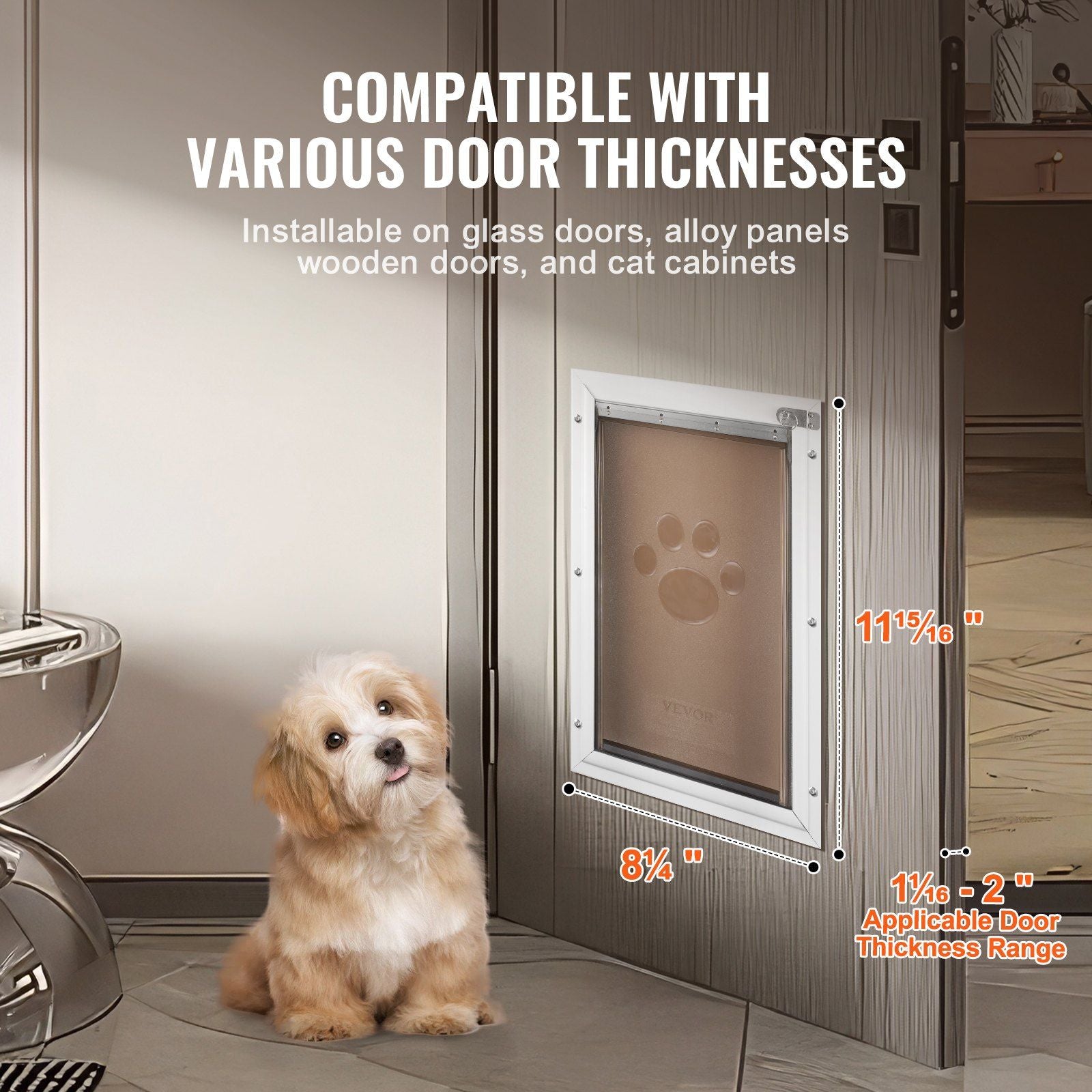 Pet Door, 21 x 30.3 cm Aluminum Frame with Lock and Flap System, Weatherproof Doggy Door, Easy to Install in Interior or Exterior Doors, Pet Door Suitable for Cat Doggie Kitties (White-Small)