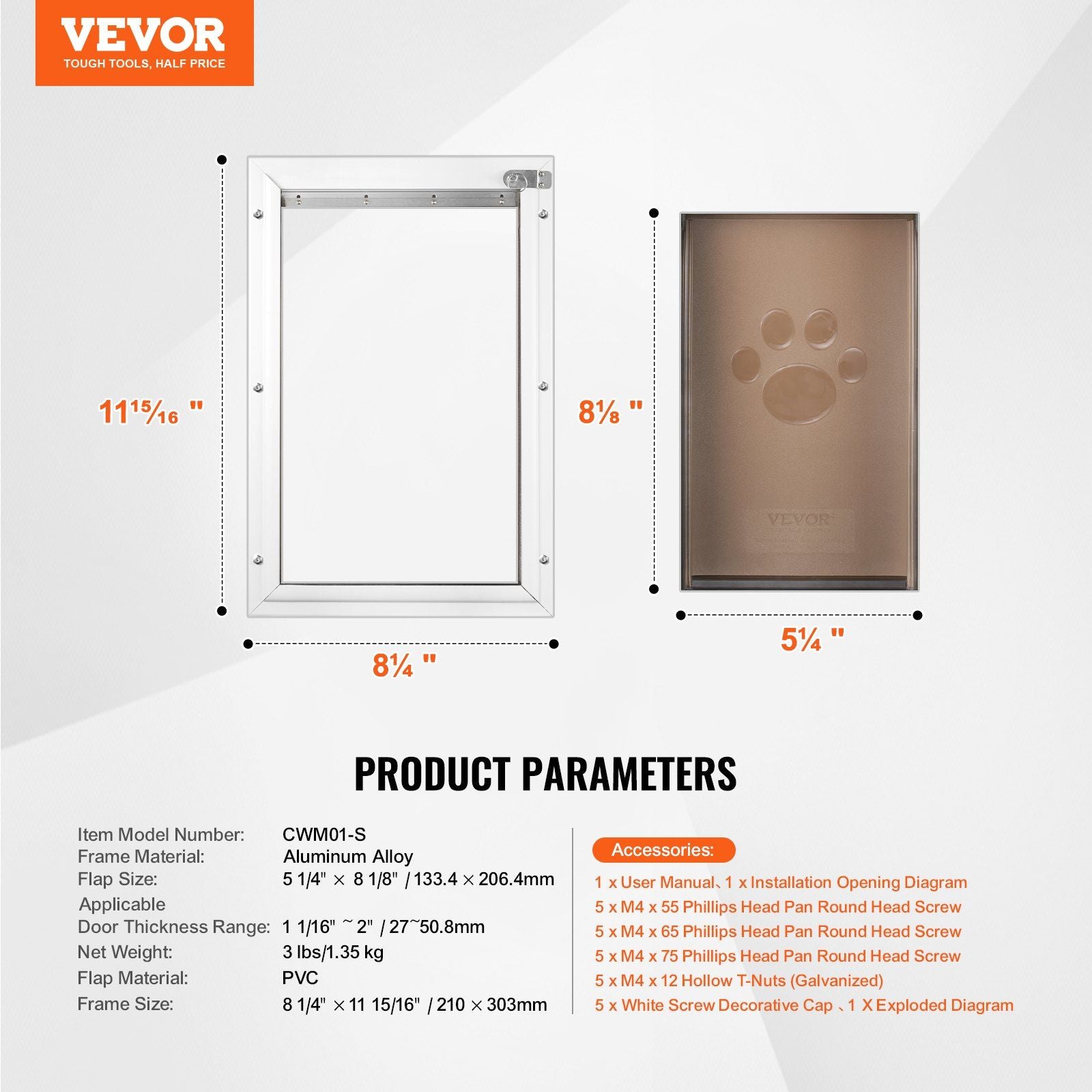 Pet Door, 21 x 30.3 cm Aluminum Frame with Lock and Flap System, Weatherproof Doggy Door, Easy to Install in Interior or Exterior Doors, Pet Door Suitable for Cat Doggie Kitties (White-Small)