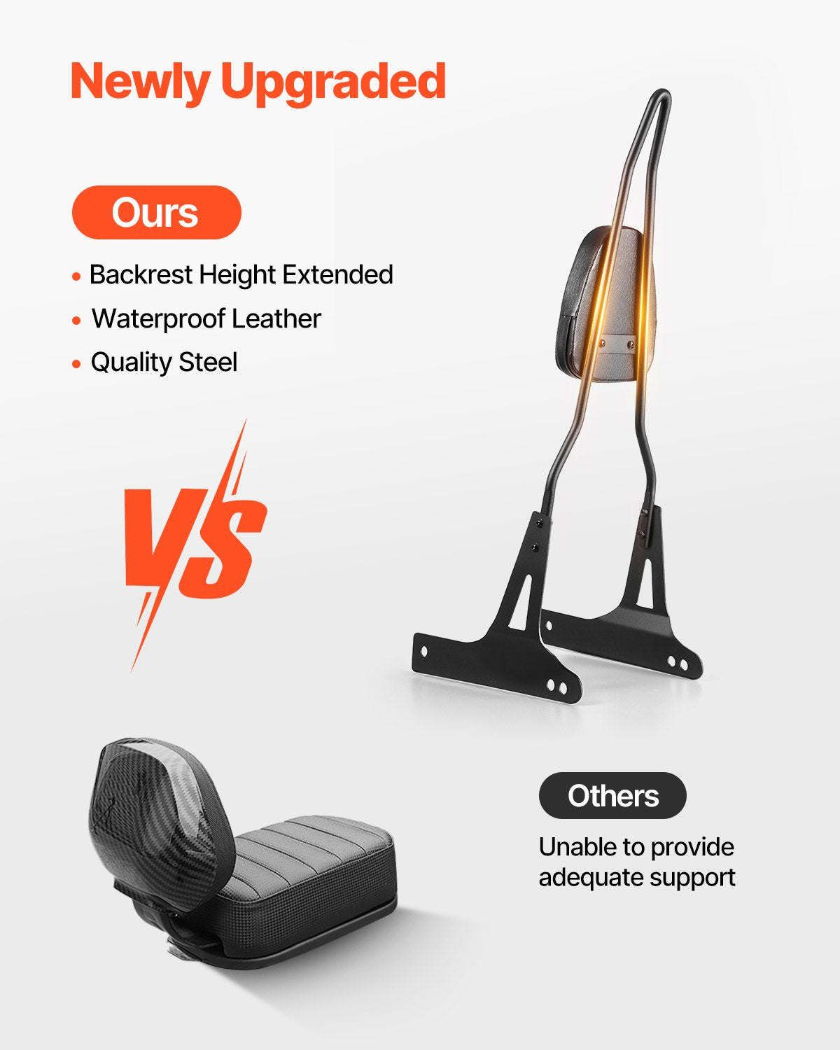 VEVOR Motorcycle Backrest Sissy Bar, Compatible With Harley-Davidson Dyna Street Glide Road Glide Road King, 730mm Height Detachable Passenger Backrest, For Motorcycles, Black