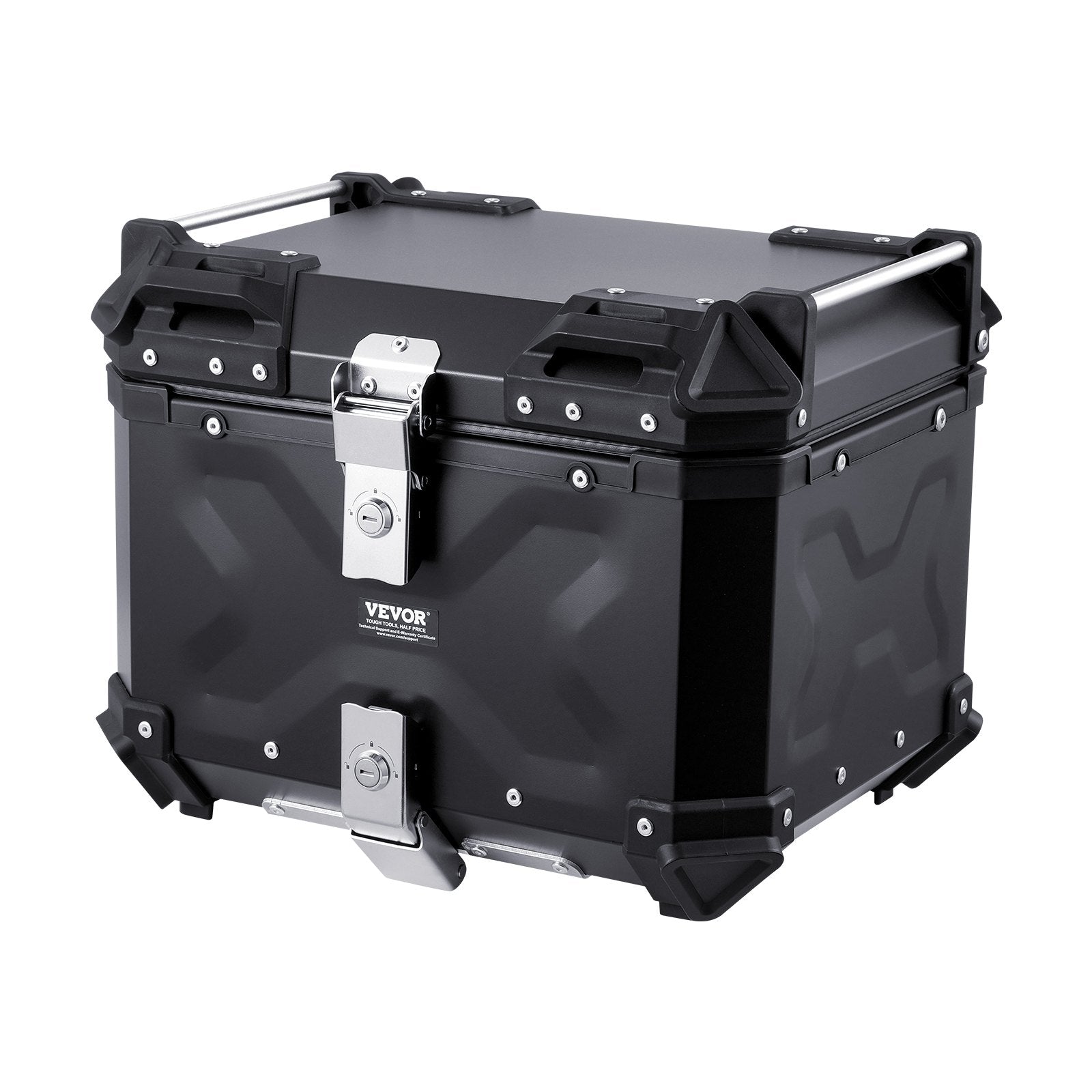 VEVOR Motorcycle Top Case, Universal Aluminum Alloy Motorbike Tail Box with Leather Lining, 45L Waterproof Detachable Motorcycle Top Box with Lock & Back Cushion, Fit for 99% of Motorcycle Frames