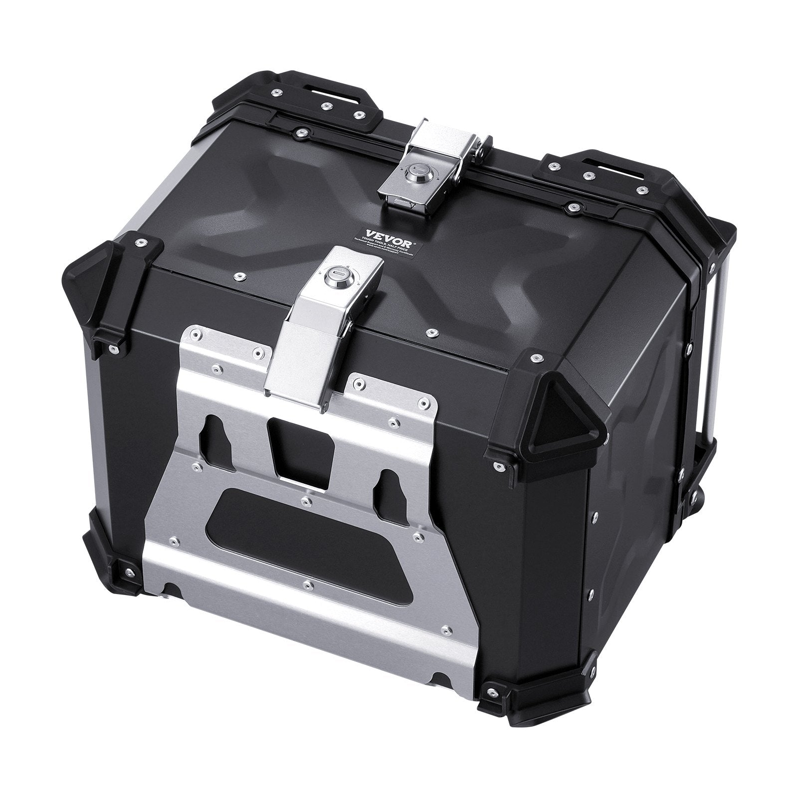 VEVOR Motorcycle Top Case, Universal Aluminum Alloy Motorbike Tail Box with Leather Lining, 45L Waterproof Detachable Motorcycle Top Box with Lock & Back Cushion, Fit for 99% of Motorcycle Frames