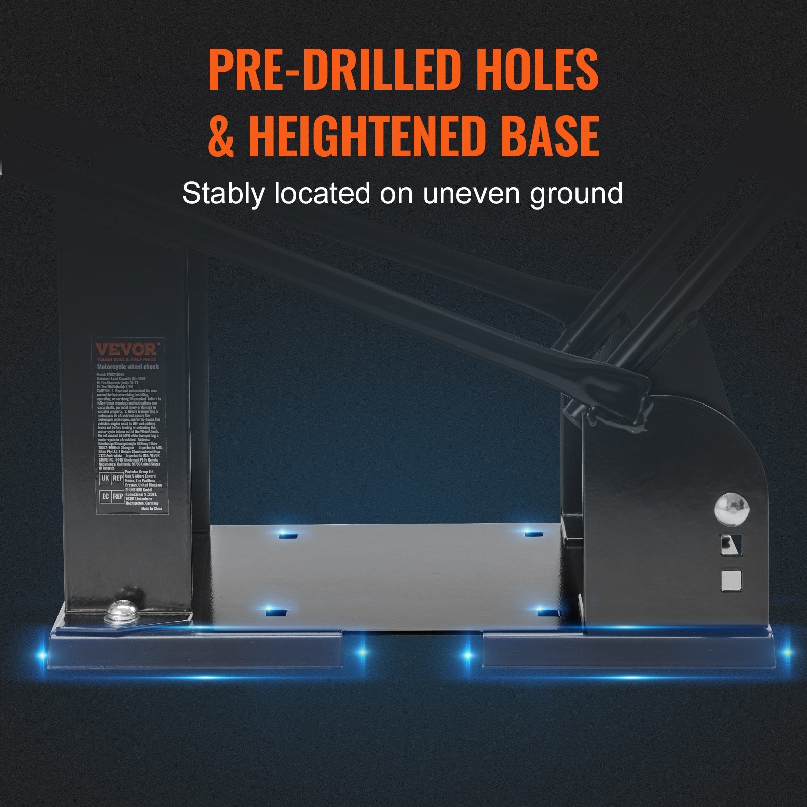 VEVOR Motorcycle Wheel Chock, 816.5 kg Capacity Wheel Cradle Holder, Heavy-duty Steel Motorcycle Front Wheel Stand with 3 Adjustable Holes, For 381-533.4 mm Off-Road Motorcycles, Standard Motorcycles