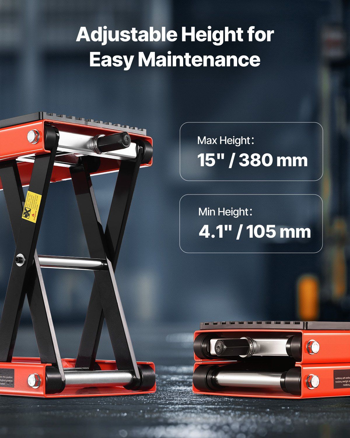 Motorcycle Lift, 1200lbs Weight Capacity, Wide Deck Motorcycle Scissor Jack, 4.1-15 in Height Range, Heavy Duty Steel Bike Repair Center Stand with Ratchet and Crank for ATVs, Dirt Bikes