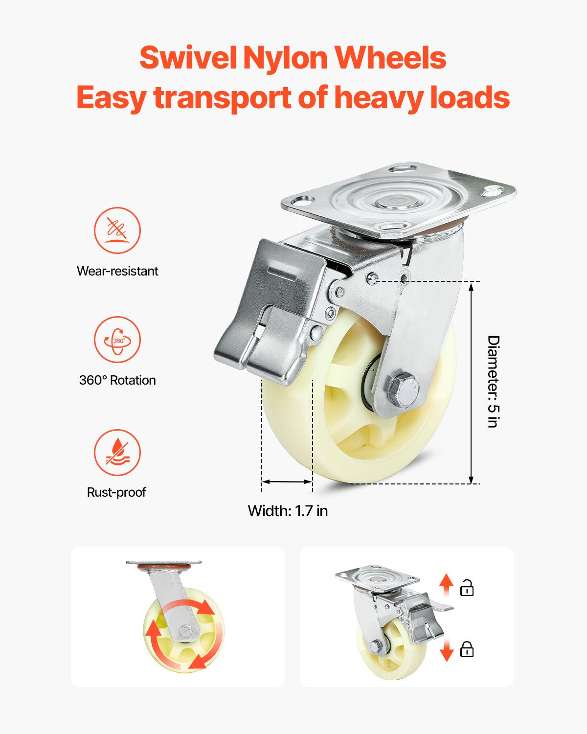 VEVOR Watercraft PWC Dolly, 1800 lbs Load Capacity, Jet Ski Stand PWC Cart for Moving Watercraft, Fixed Bunk with 4 Casters & 2 Brakes, Heavy-Duty Jet Ski Cart for Kayaks, Hovercrafts, Speedboats