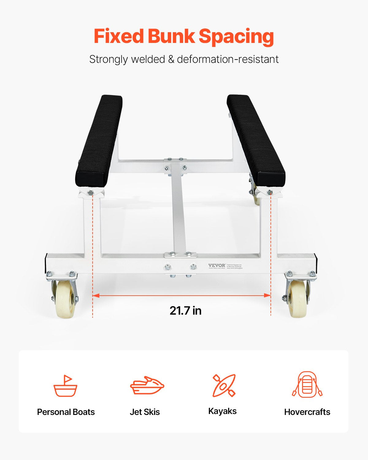 VEVOR Watercraft PWC Dolly, 1800 lbs Load Capacity, Jet Ski Stand PWC Cart for Moving Watercraft, Fixed Bunk with 4 Casters & 2 Brakes, Heavy-Duty Jet Ski Cart for Kayaks, Hovercrafts, Speedboats