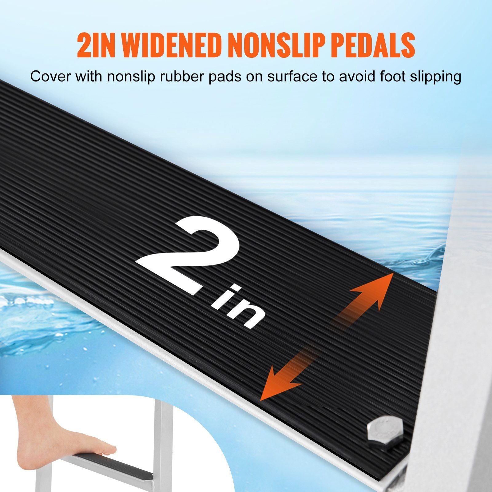 Dock Ladder, Flip-Up 5 Steps, 350 lbs Load Capacity, Aluminum Alloy Pontoon Boat Ladder with 2'' Wide Step & Nonslip Rubber Mat, Easy to Install for Ship/Lake/Pool/Marine Boarding