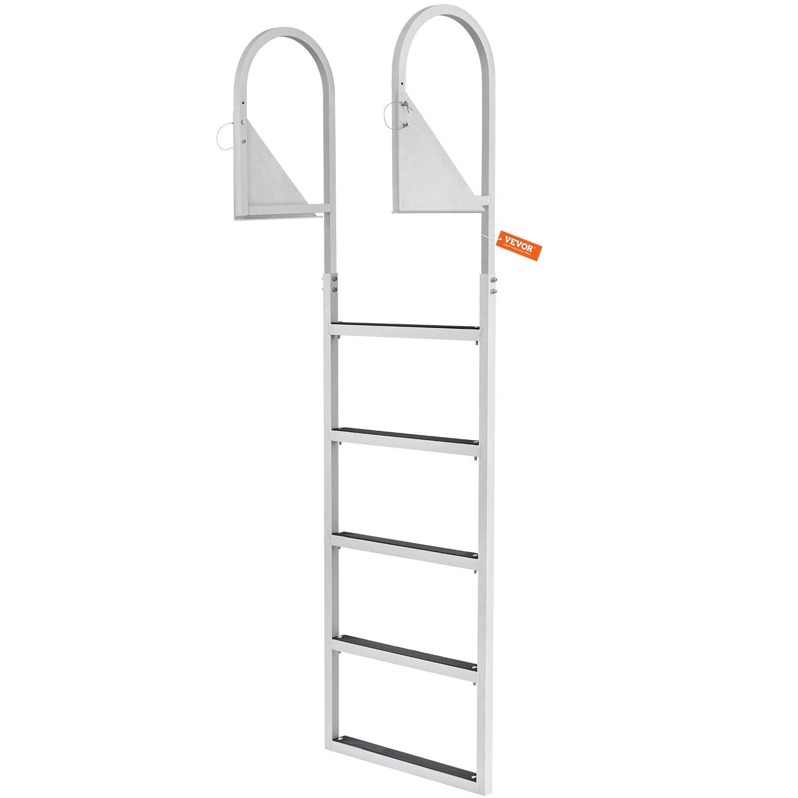 Dock Ladder, Flip-Up 5 Steps, 350 lbs Load Capacity, Aluminum Alloy Pontoon Boat Ladder with 2'' Wide Step & Nonslip Rubber Mat, Easy to Install for Ship/Lake/Pool/Marine Boarding