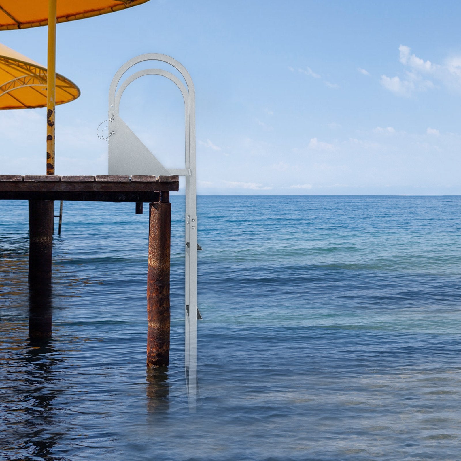 VEVOR Dock Ladder, Flip-Up 3 Steps, 159 kg Load Capacity, Aluminum Alloy Pontoon Boat Ladder with 50.8 mm Wide Step & Nonslip Rubber Mat, Easy to Install for Ship/Lake/Pool/Marine Boarding