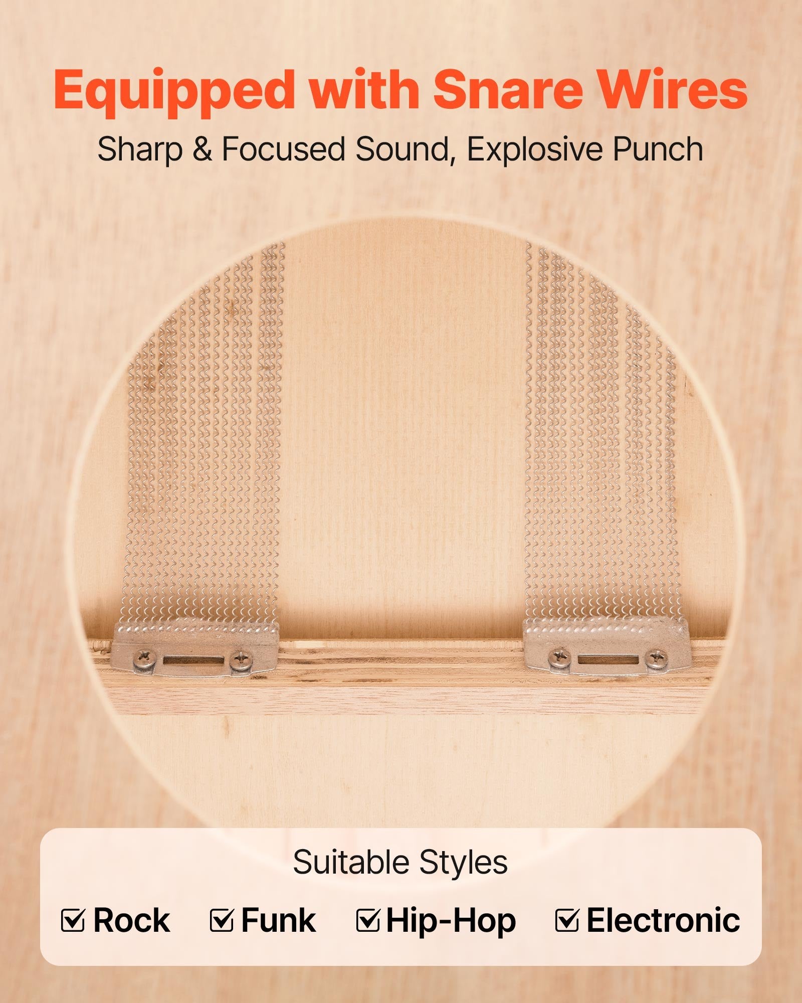 VEVOR Cajon Box Drum, with Internal Snare Wires, Lightweight Wooden Percussion Box, Portable Birch Wood Drum Musical Instrument with Silicone Feet, for Beginners and Professionals, 305 x 305 x 430 mm