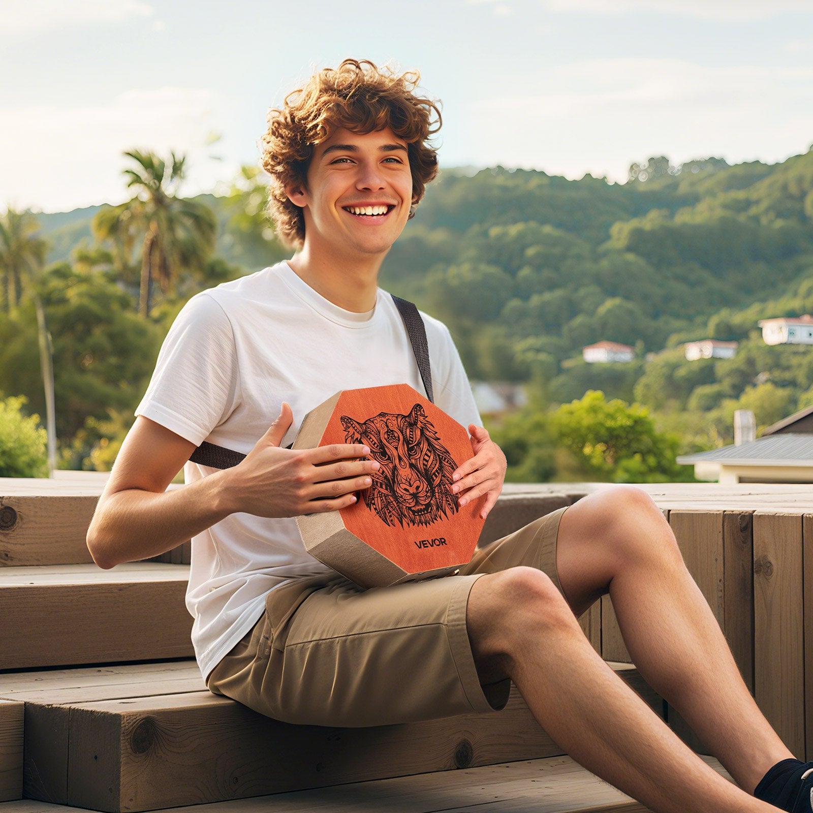 VEVOR Unique Cajon Box Drum, with Internal Guitar Strings, Portable Wooden Percussion Box, Birch Wood Drum Musical Instrument with Adjustable Strap, for Beginners & Professionals, 295 x 295 x 100 mm