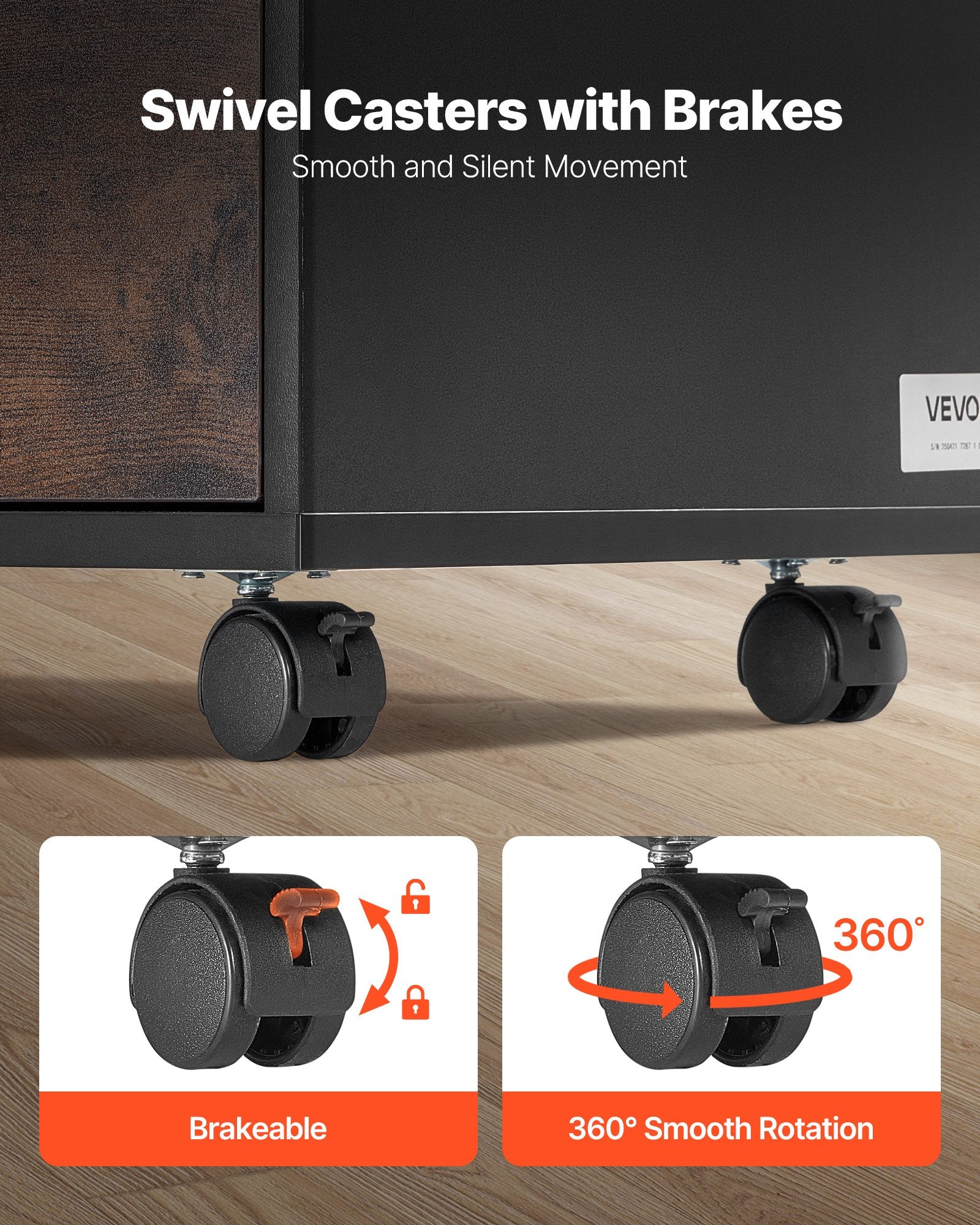 VEVOR Wood File Cabinet Lockable Mobile Filing Cabinet Open Shelves Rustic Brown