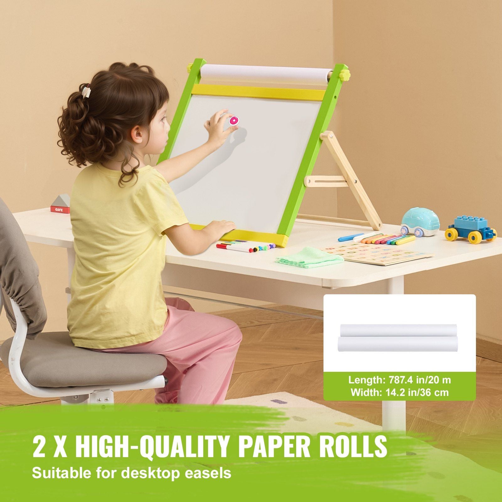 Easel Accessory Set, 32 PCS Kid's Art Easel Painting Kit Including Chalks, Dry-Erase Markers & Paper Rolls, Supplies Set for Tabletop Art Easel, Painting Accessories for Toddlers Boys and Girls
