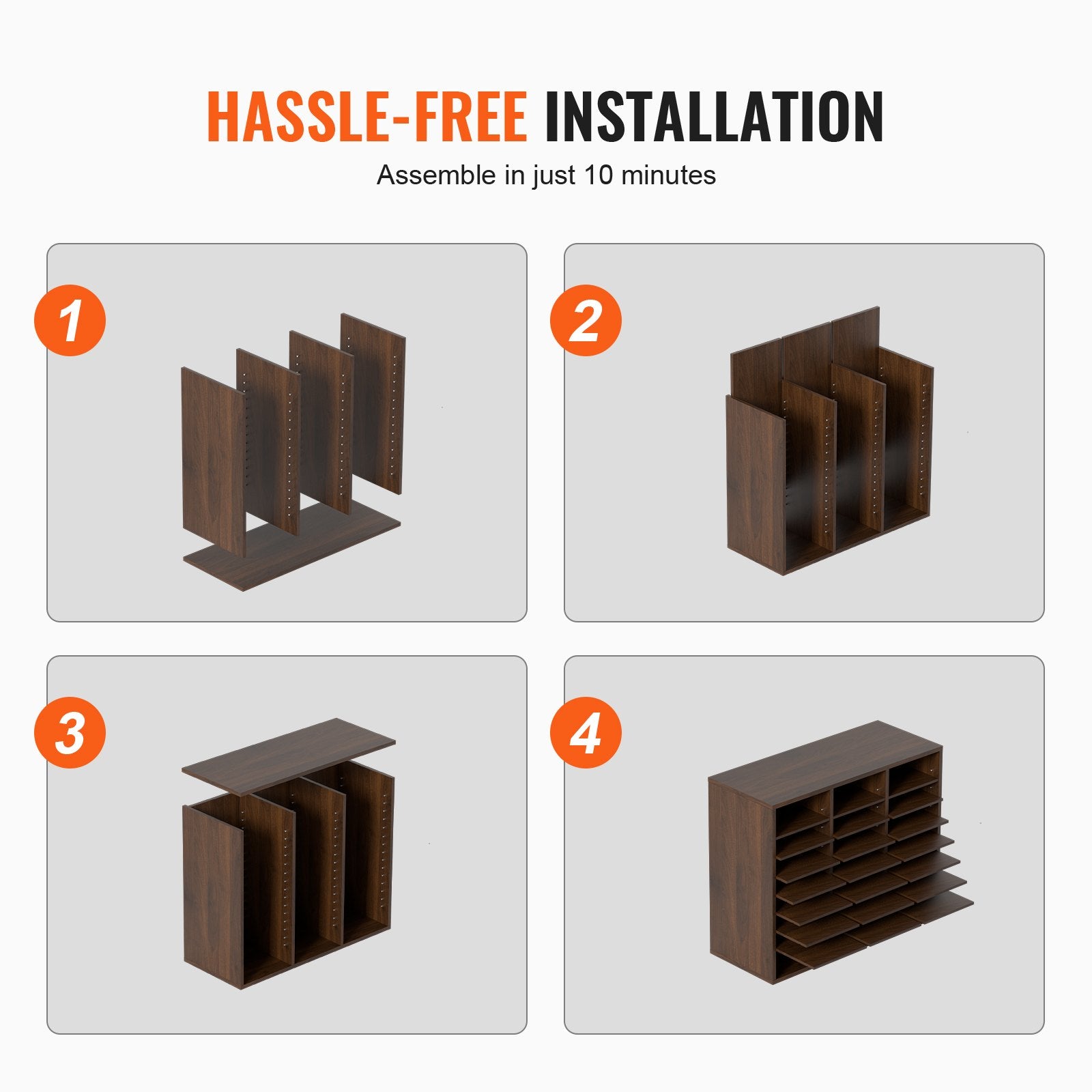 VEVOR Wood Literature Organizer Adjustable File Sorter 24 Compartments Brown