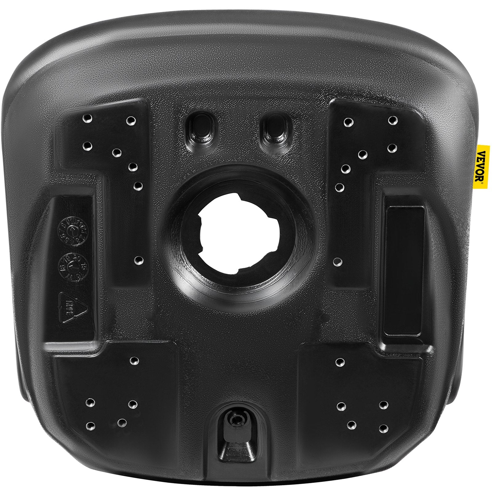 VEVOR Universal Lawn Tractor Seat Replacement, Compact High Back Mower Seat, Black Vinyl Forklift Seat, Central Drain Hole Skid Steer Seat with Mounting Bolt Patterns of 8" x 11.5" & 11.25" x 11.5"