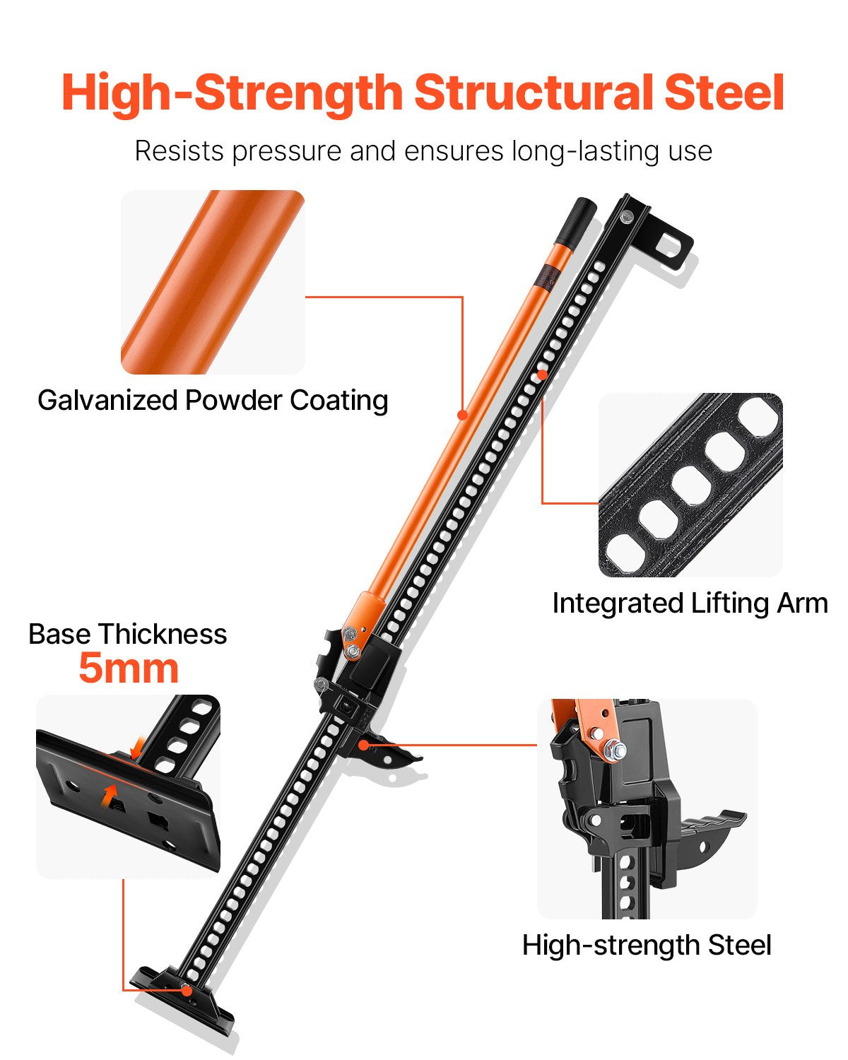 VEVOR Farm Jack, 152.5 cm Utility High Lift Farm Jack, 3.18 Ton Capacity Ratcheting Off Road Utility Jacks, Heavy-Duty Lift Jacks with 130.1-1380 mm Lifting Range for Tractor, Truck, SUV