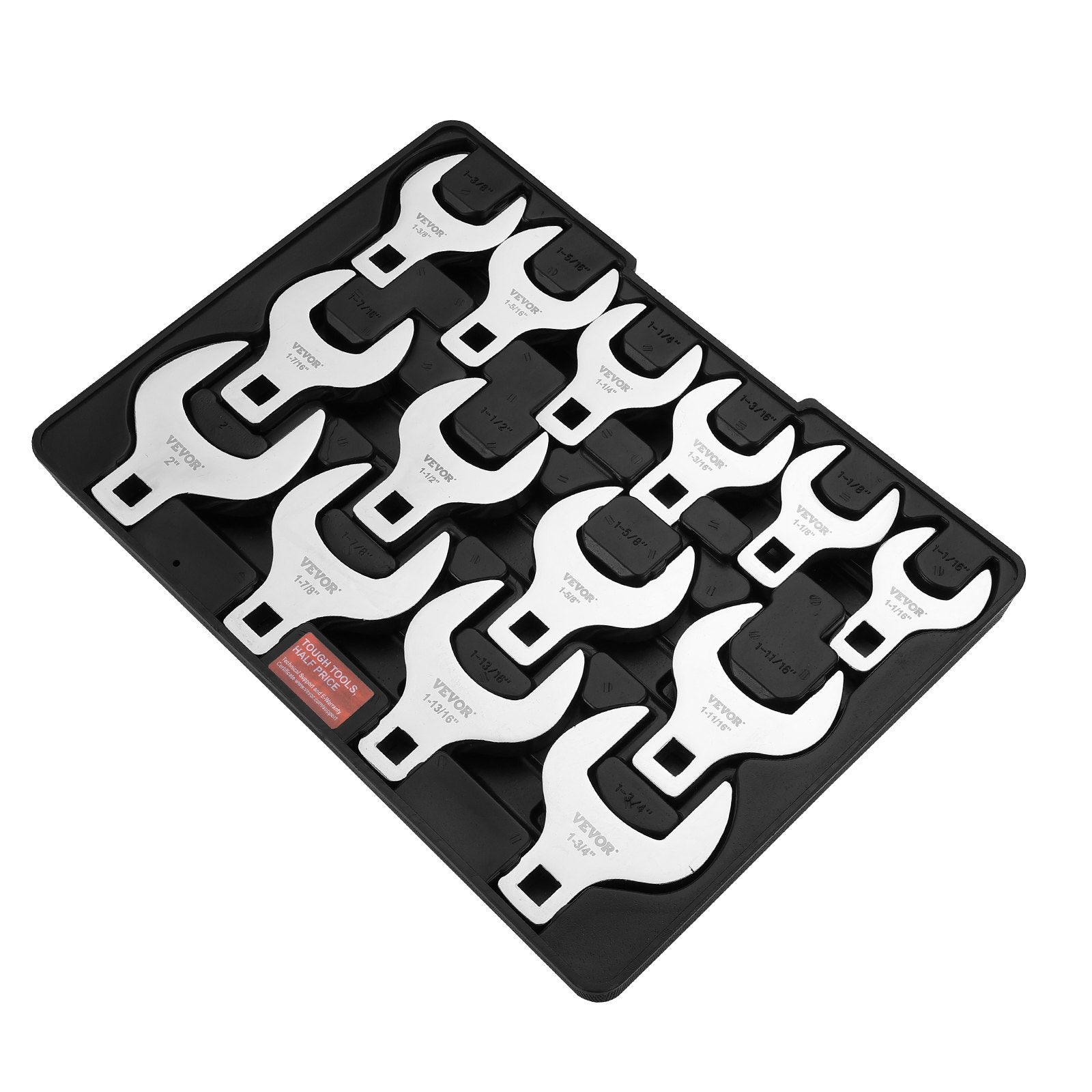 VEVOR Crowfoot Wrench Set, 1/2" Drive 14-Piece SAE (1-1/16" - 2") Crows Foot Wrench Set with Storage Tray, 40CR Material with Laser Etched Sizing, for Mechanical Maintenance or Repairs