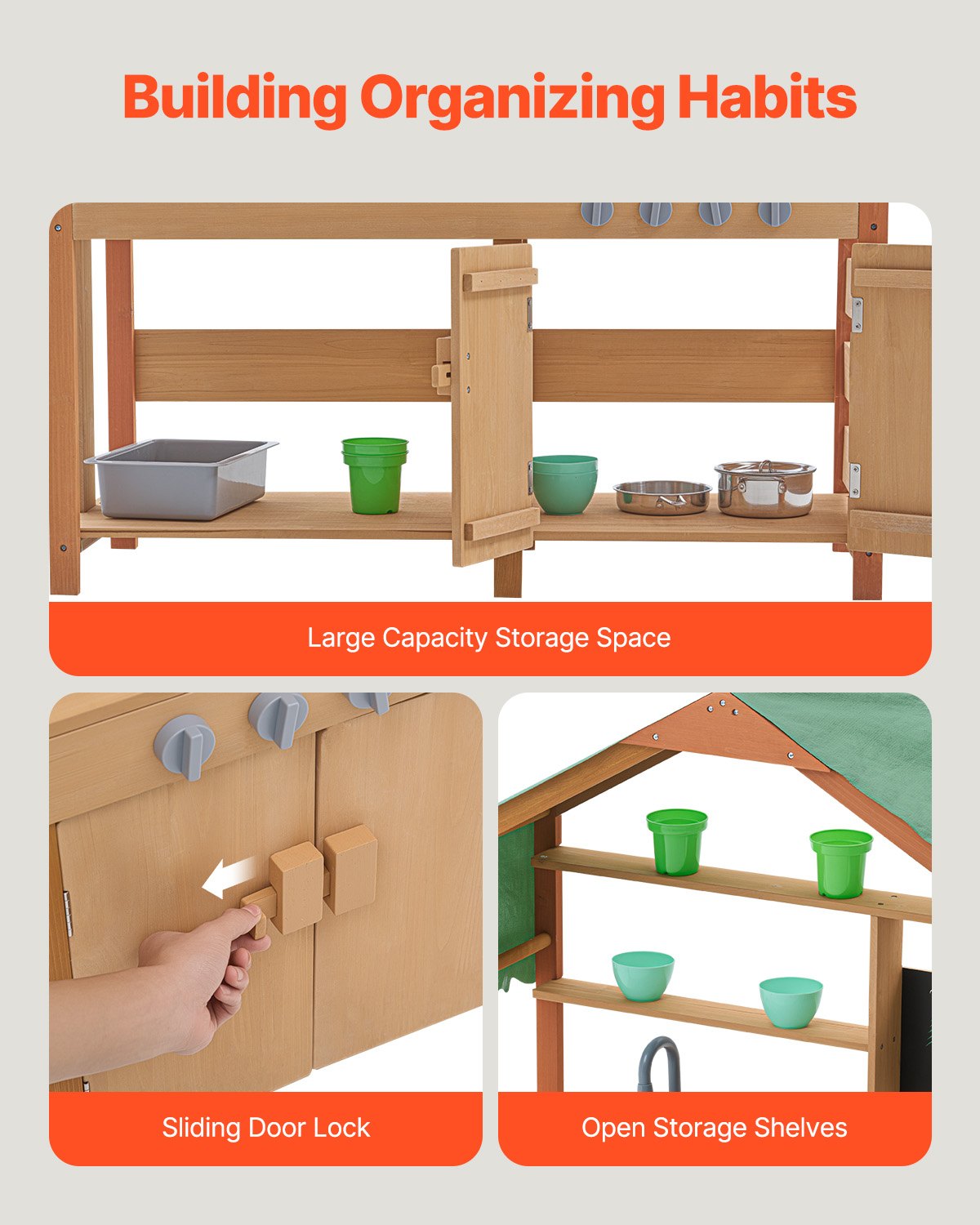 VEVOR Wooden Mud Kitchen Outdoor Toy Play Kitchen Set for Kids Pretend Playset